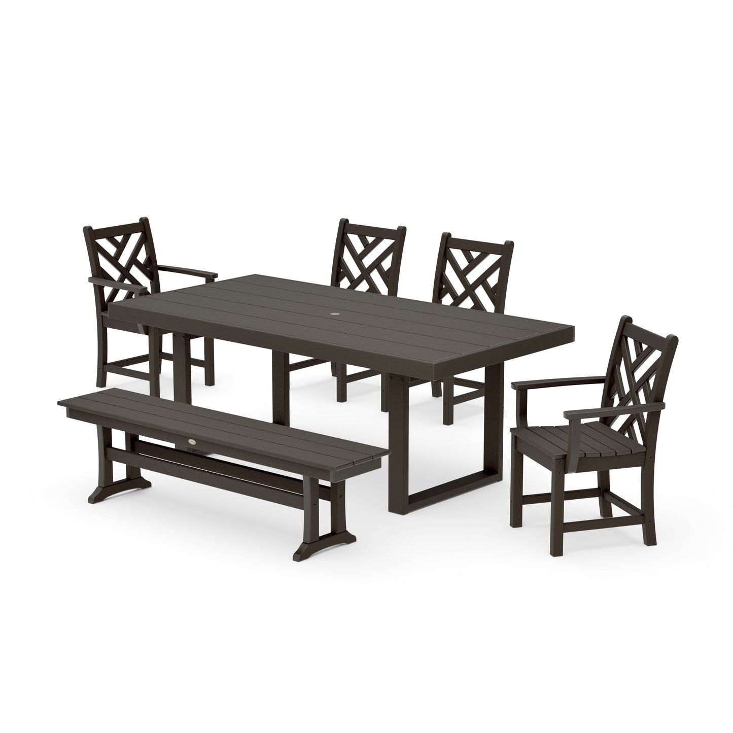 POLYWOOD Chippendale 6-Piece Dining Set with Bench — Vintage Coffee