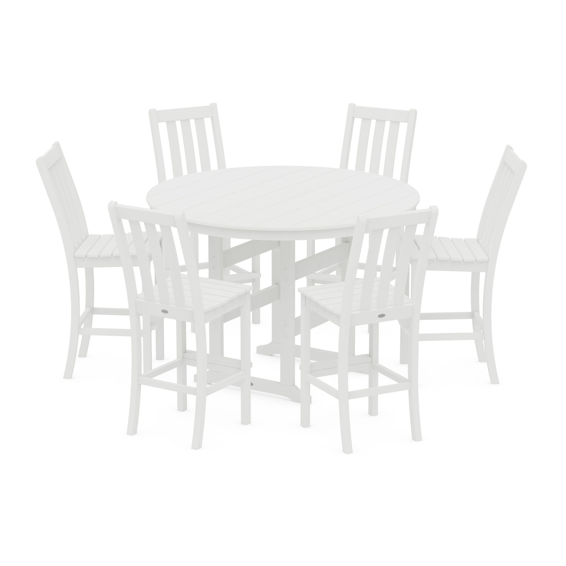 POLYWOOD Vineyard 7-Piece Side Chair Round Farmhouse Bar Set — White
