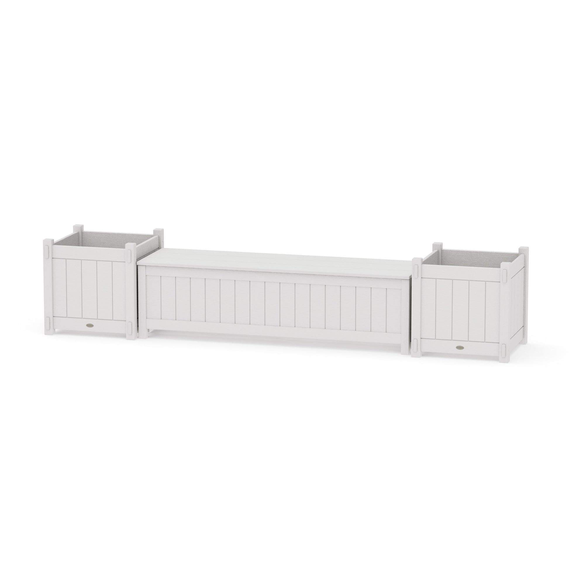 POLYWOOD 60" Vineyard Straight Planter Storage Bench Set- Large — Vintage White