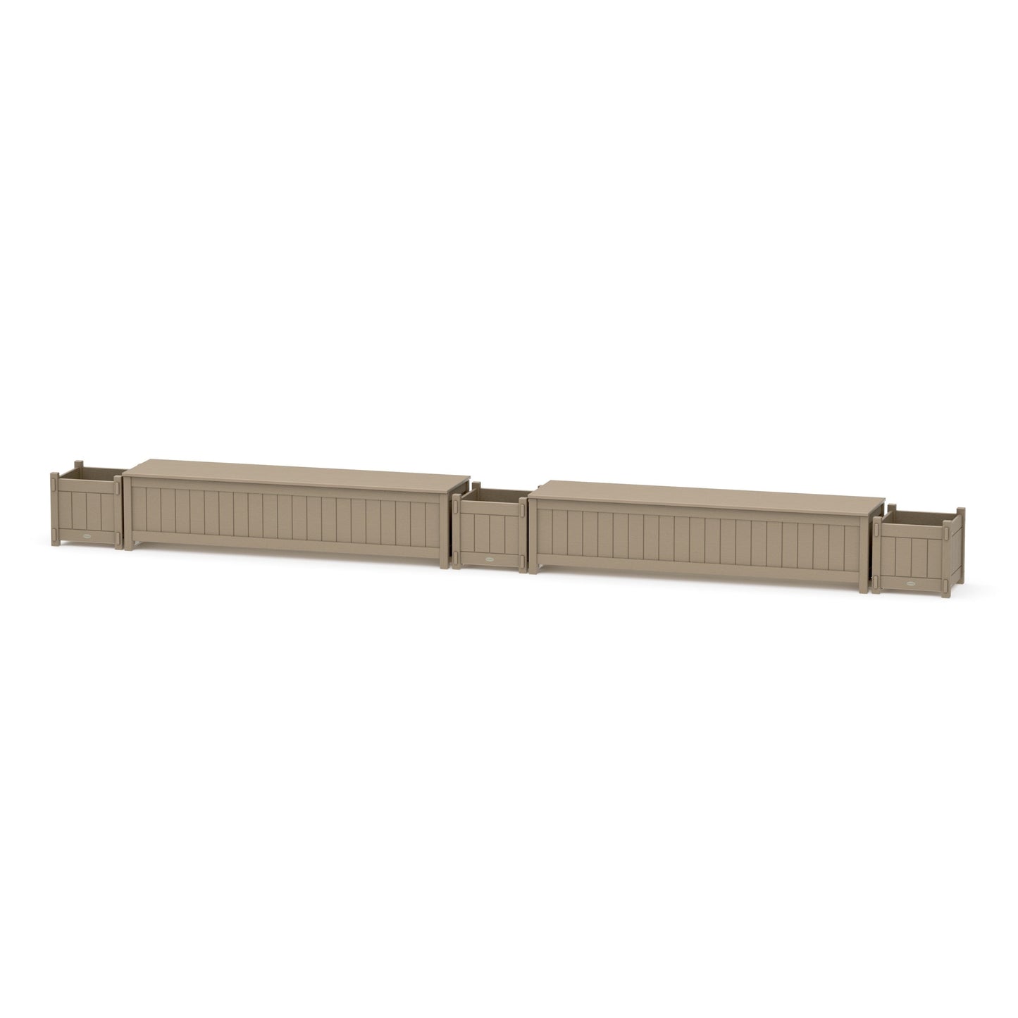 POLYWOOD 72" Vineyard Straight Double Planter Storage Bench Set — Vintage Sahara