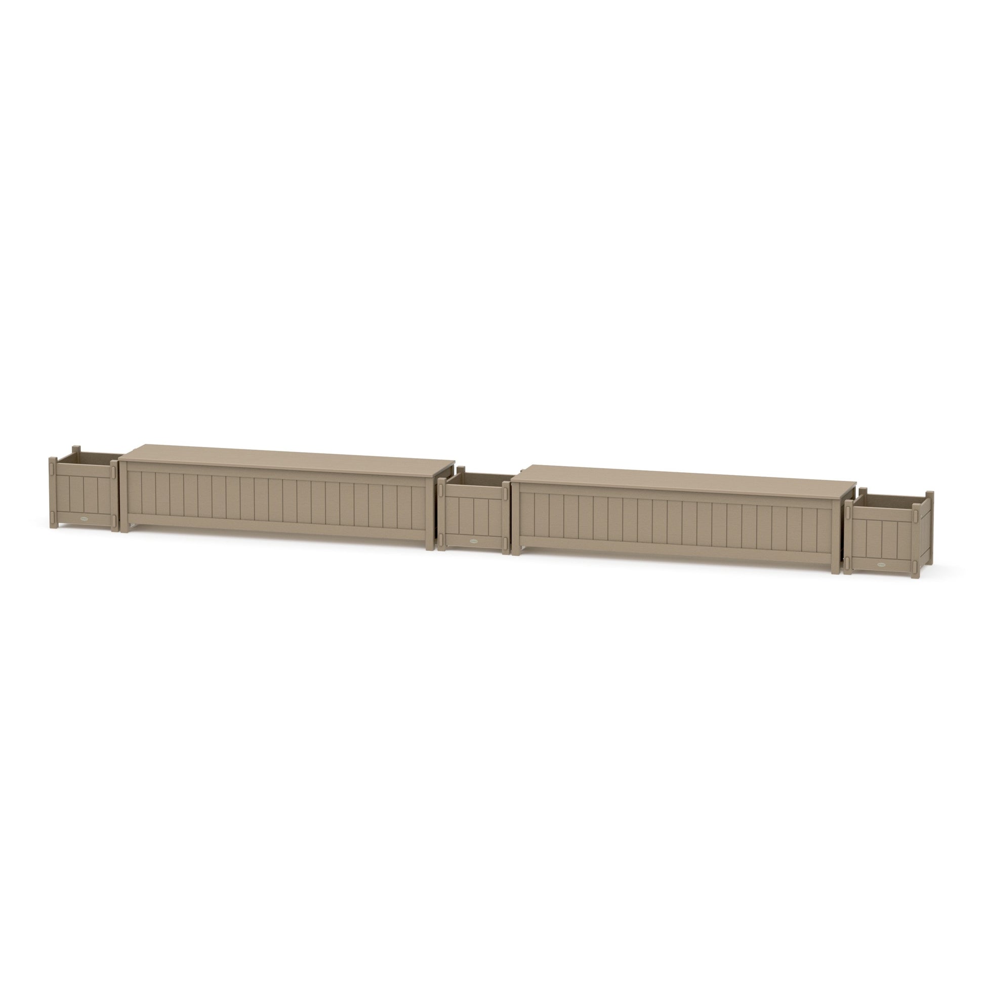 POLYWOOD 72" Vineyard Straight Double Planter Storage Bench Set — Vintage Sahara
