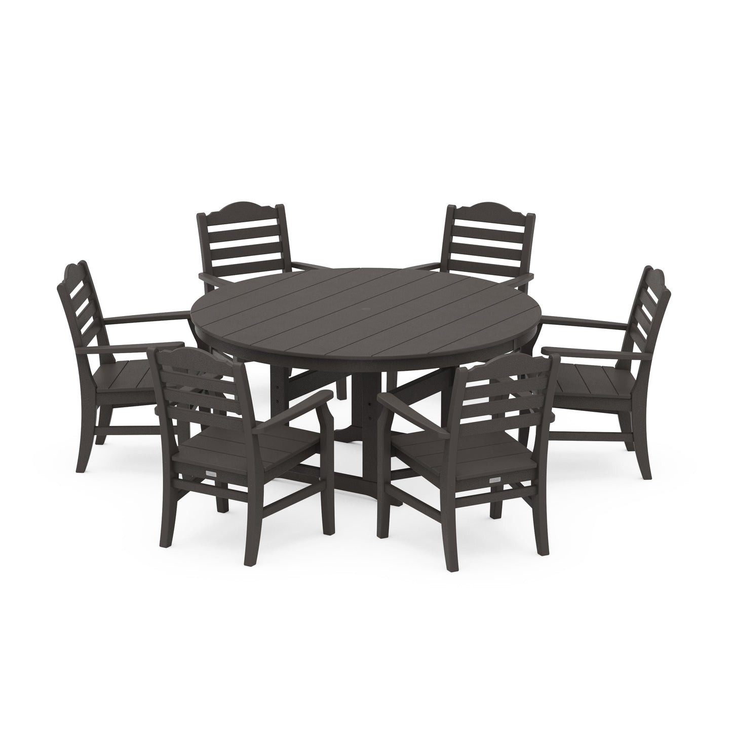 POLYWOOD Savannah 7-Piece Arm Chair Round Farmhouse Dining Set — Vintage Coffee