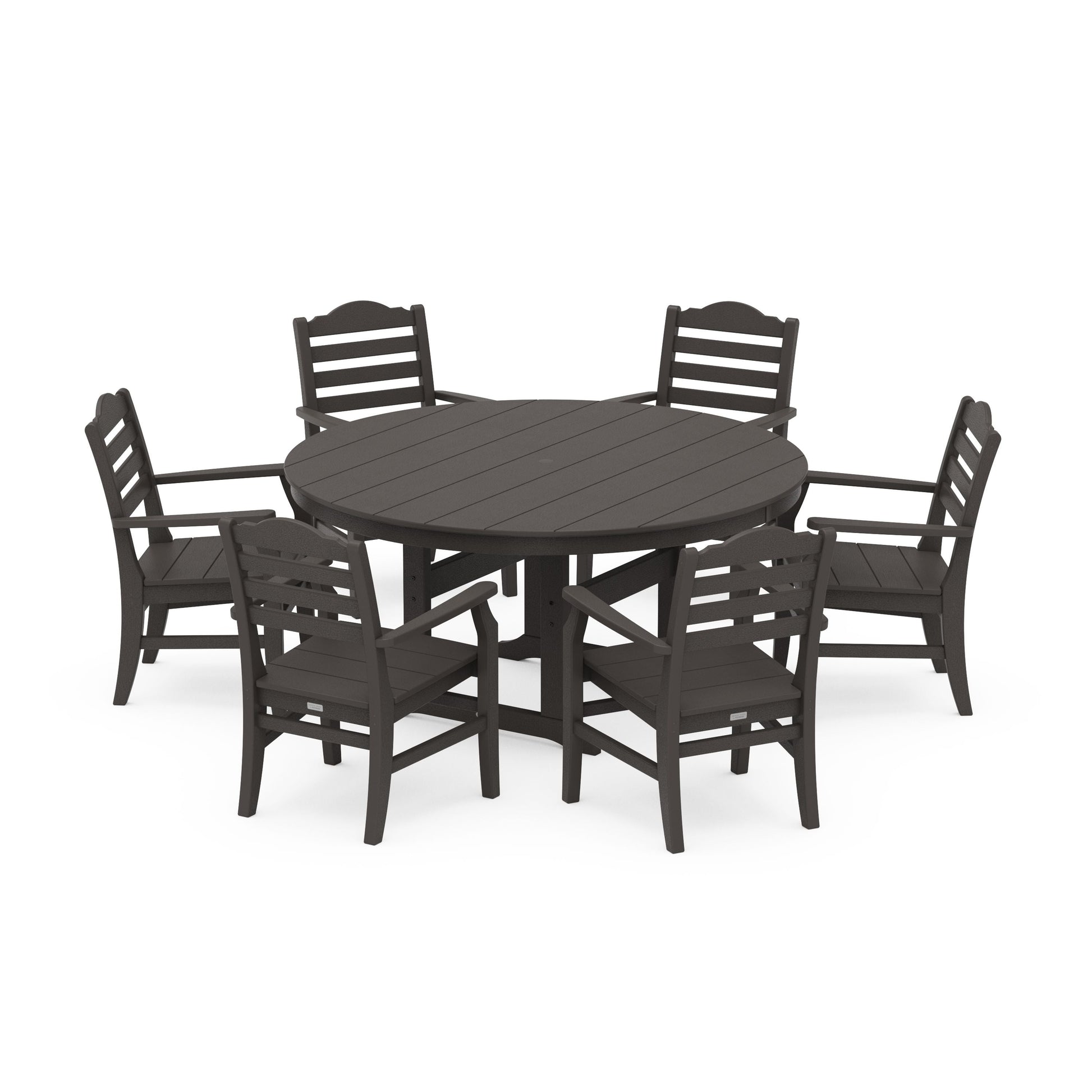 POLYWOOD Savannah 7-Piece Arm Chair Round Farmhouse Dining Set — Vintage Coffee