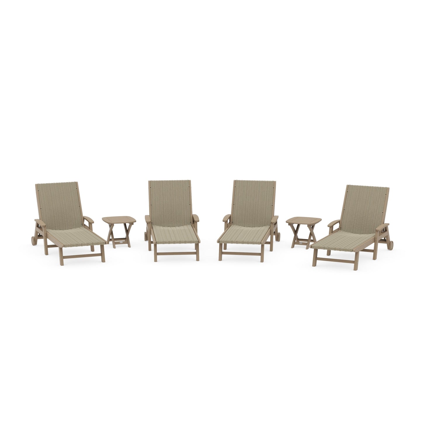 POLYWOOD 6- Piece Coastal Woven Chaise with Arms and Wheels Chaise Lounge Set — Vintage Sahara / Dune Grass