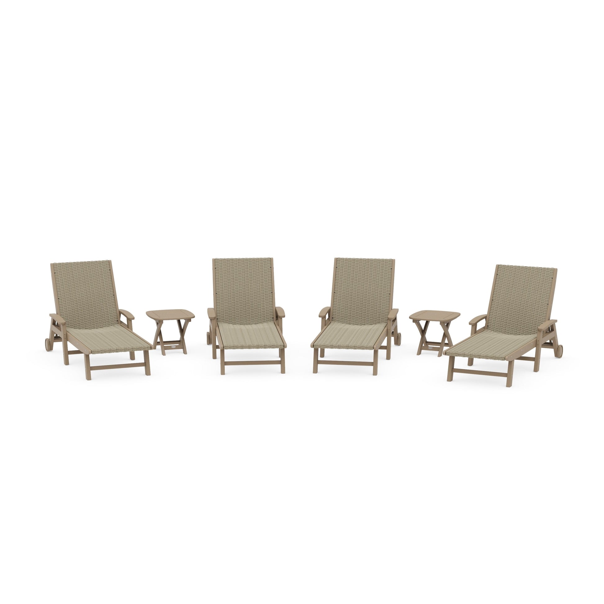 POLYWOOD 6- Piece Coastal Woven Chaise with Arms and Wheels Chaise Lounge Set — Vintage Sahara / Dune Grass