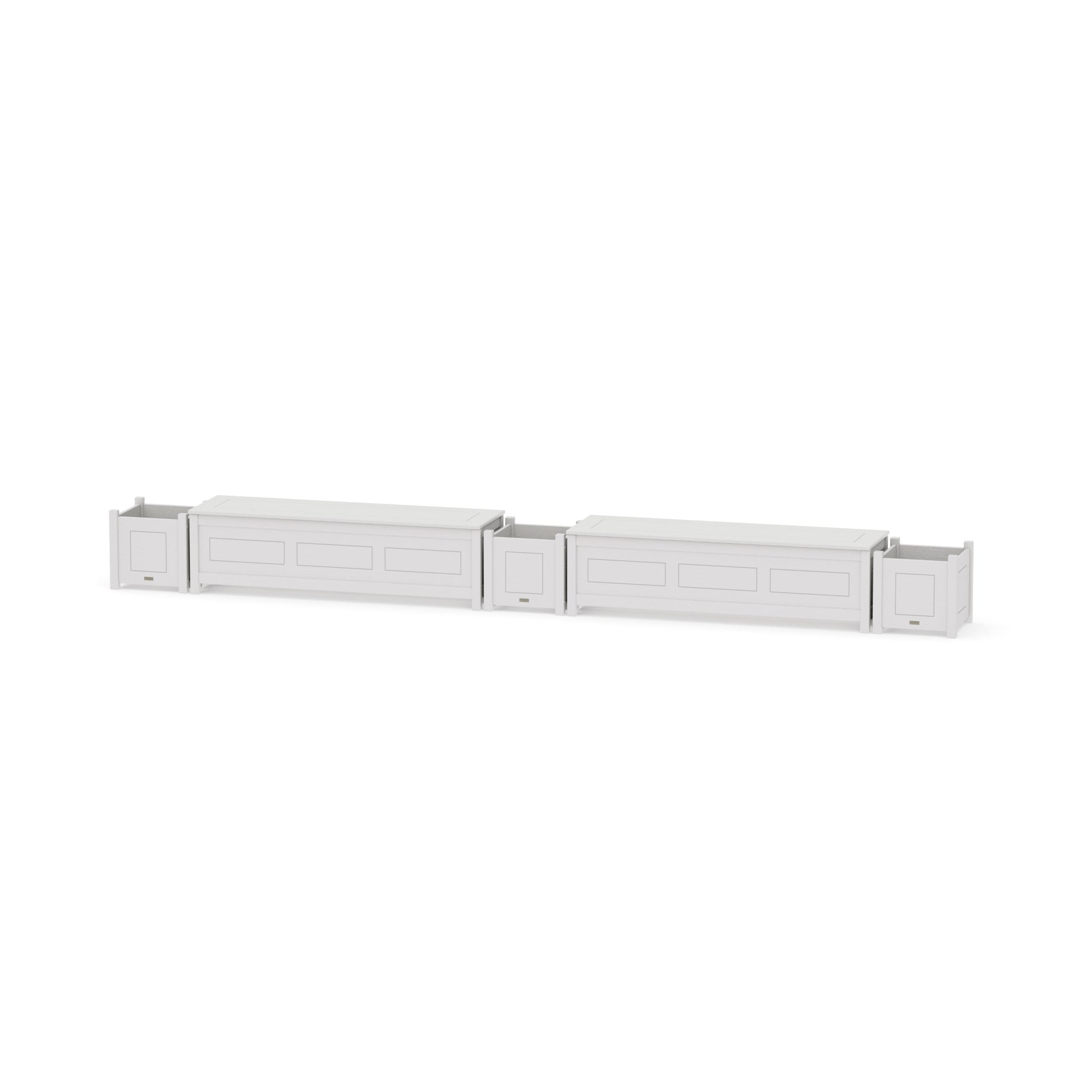 POLYWOOD 60" Country Living Straight Double Planter Storage Bench Set — Vintage White