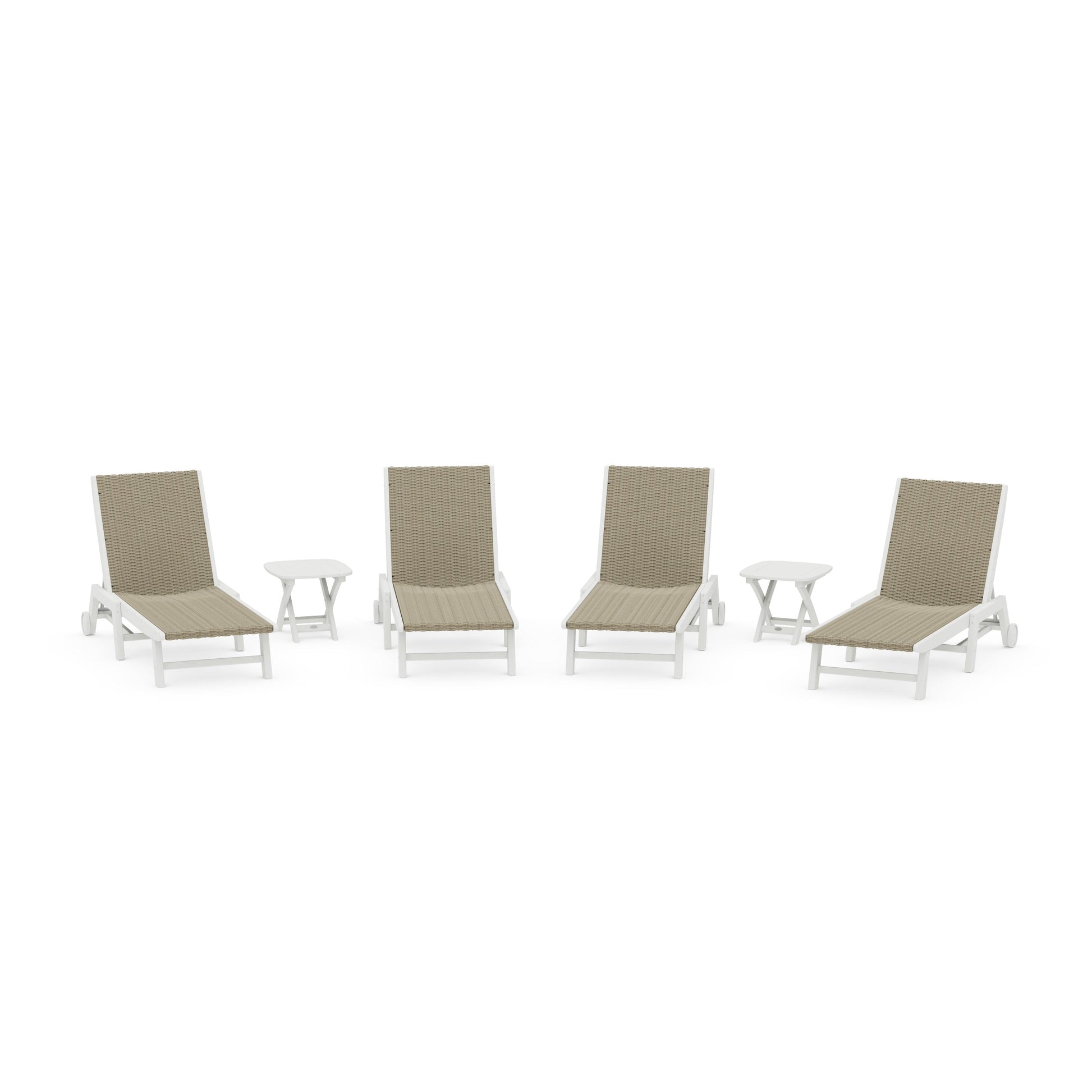 POLYWOOD 6- Piece Coastal Woven Chaise with Wheels Chaise Lounge Set — White / Dune Grass