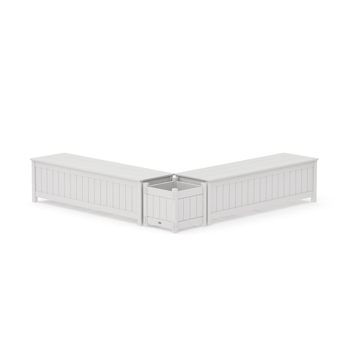 POLYWOOD 60" Vineyard L- Shaped Planter Storage Bench Set — Vintage White