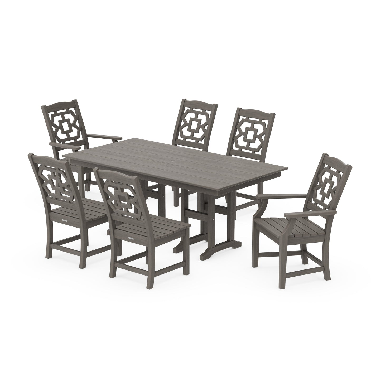 POLYWOOD Chinoiserie 7-Piece Farmhouse Dining Set — Driftwood