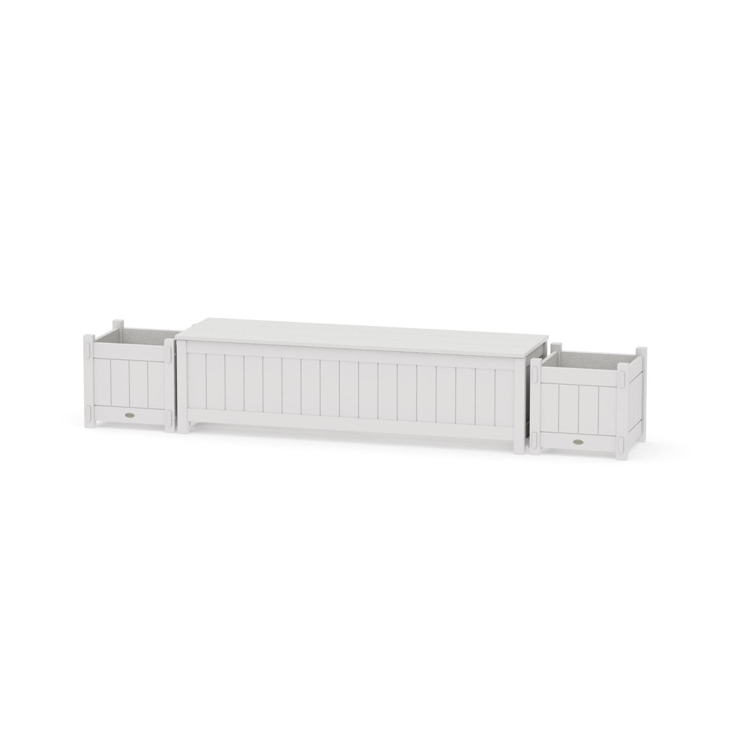 POLYWOOD 60" Vineyard Straight Planter Storage Bench Set — Vintage White