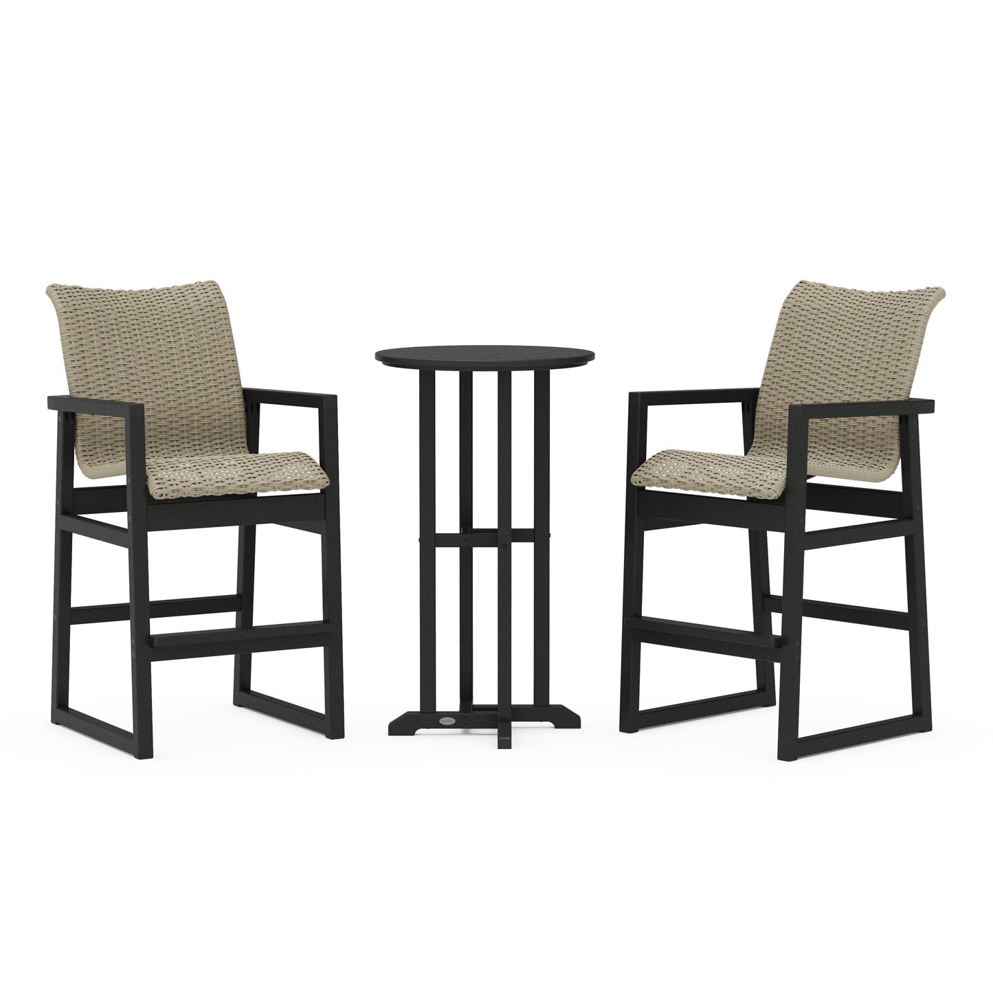 POLYWOOD EDGE Woven 3-Piece Farmhouse Bar Set — Black / Dune Grass