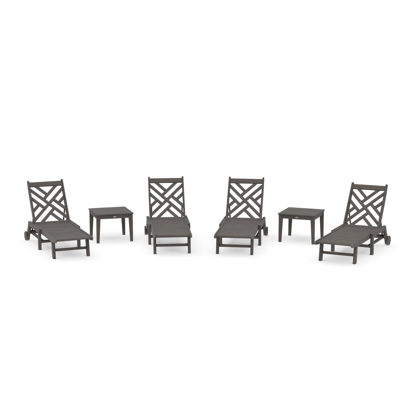 POLYWOOD Chippendale 6-Piece Chaise Set with Wheels — Driftwood
