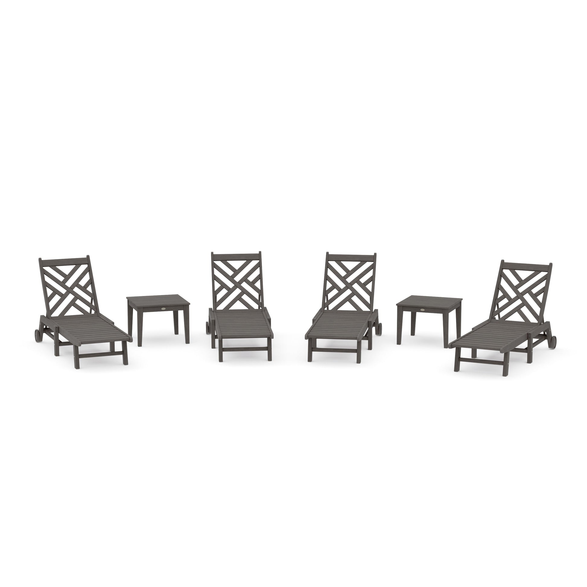 POLYWOOD Chippendale 6-Piece Chaise Set with Wheels — Driftwood