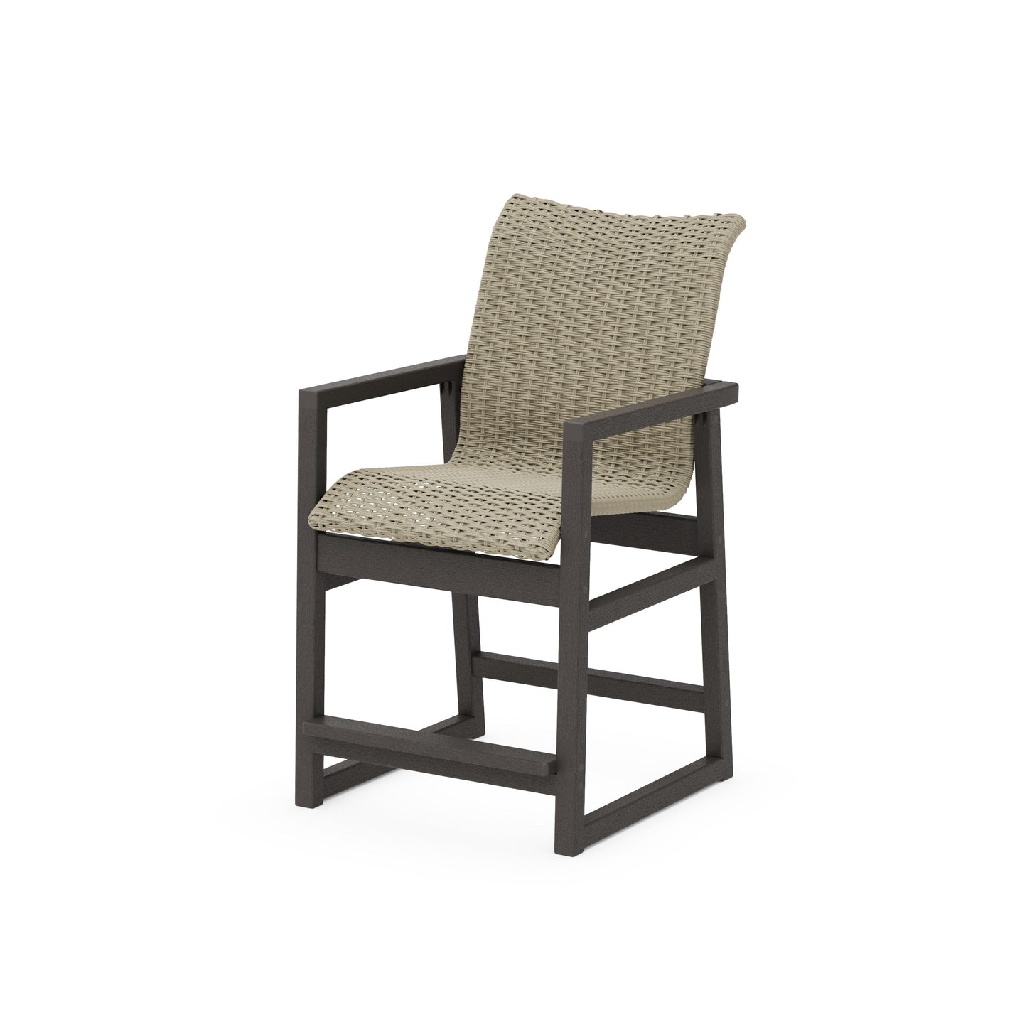 POLYWOOD EDGE Woven Counter Arm Chair — Vintage Coffee / Dune Grass