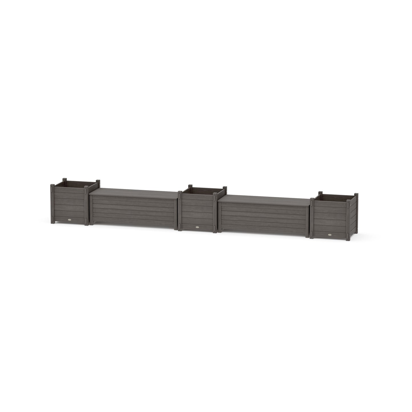POLYWOOD 48" Nautical Straight Double Planter Storage Bench Set- Large — Driftwood