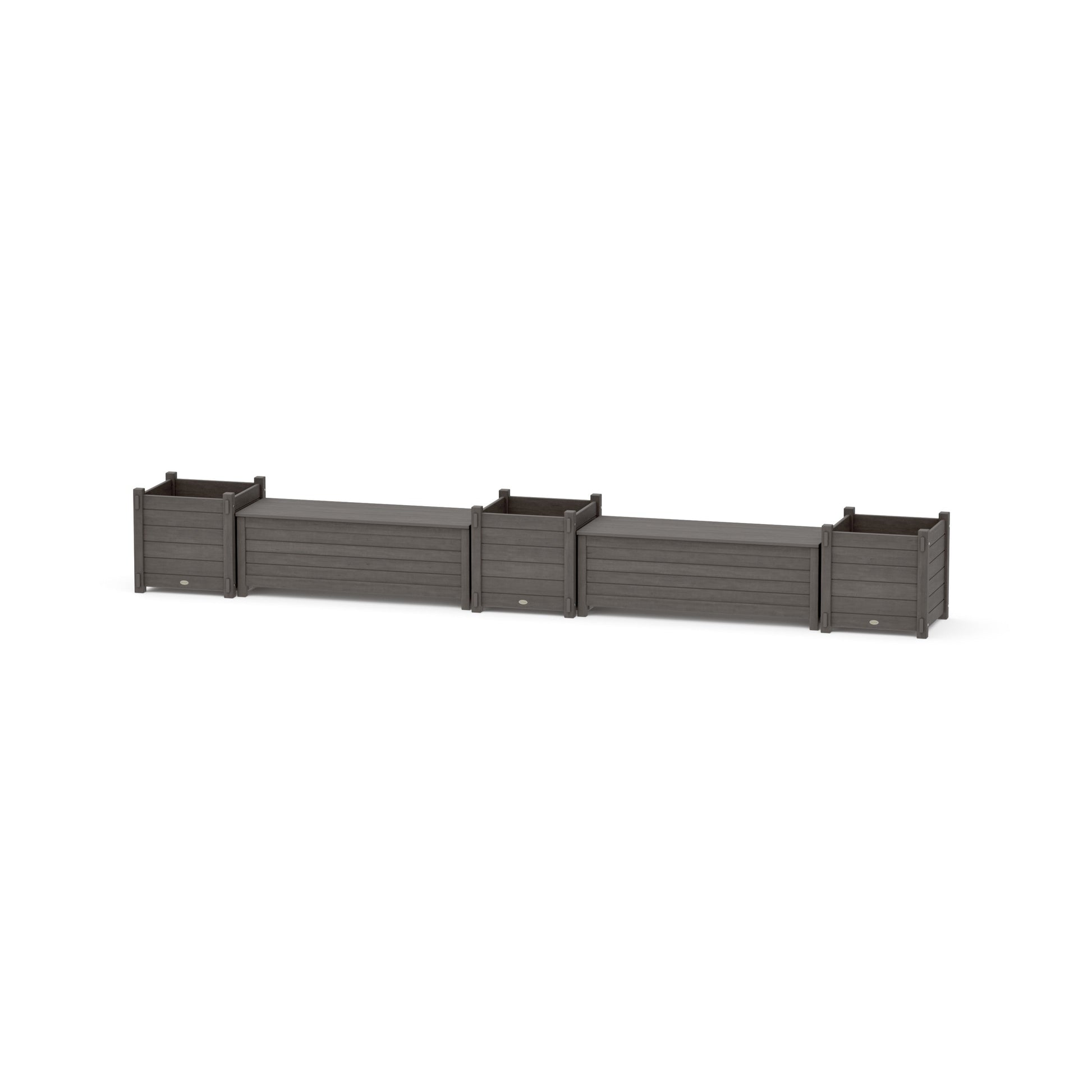 POLYWOOD 48" Nautical Straight Double Planter Storage Bench Set- Large — Driftwood