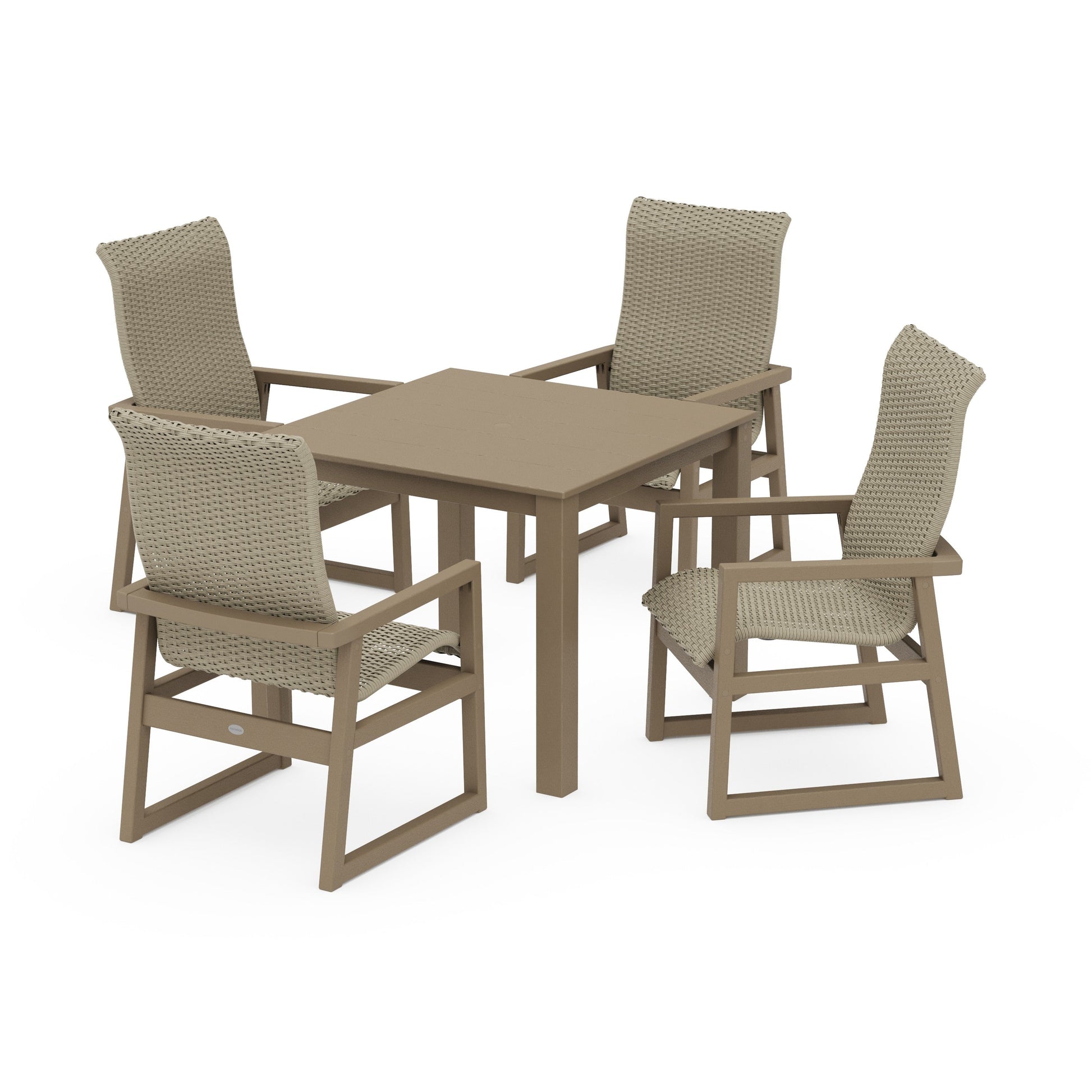 POLYWOOD EDGE Woven Highback 5-Piece Parsons Dining Set — Vintage Sahara / Dune Grass