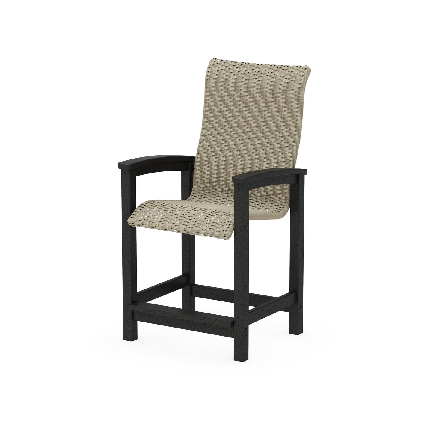 POLYWOOD Coastal Woven High-Back Counter Chair — Black / Dune Grass