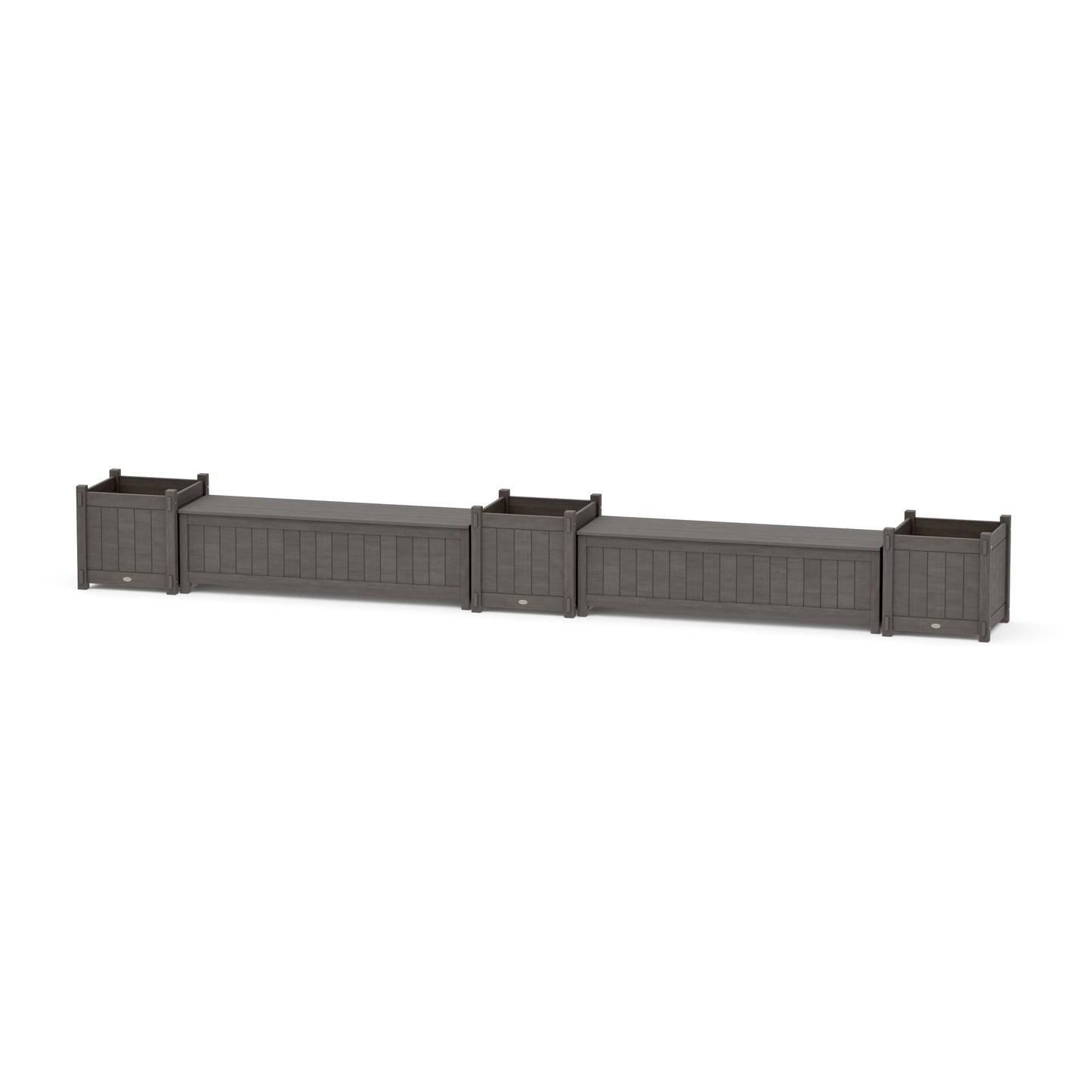 POLYWOOD 60" Vineyard Straight Double Planter Storage Bench Set- Large — Driftwood