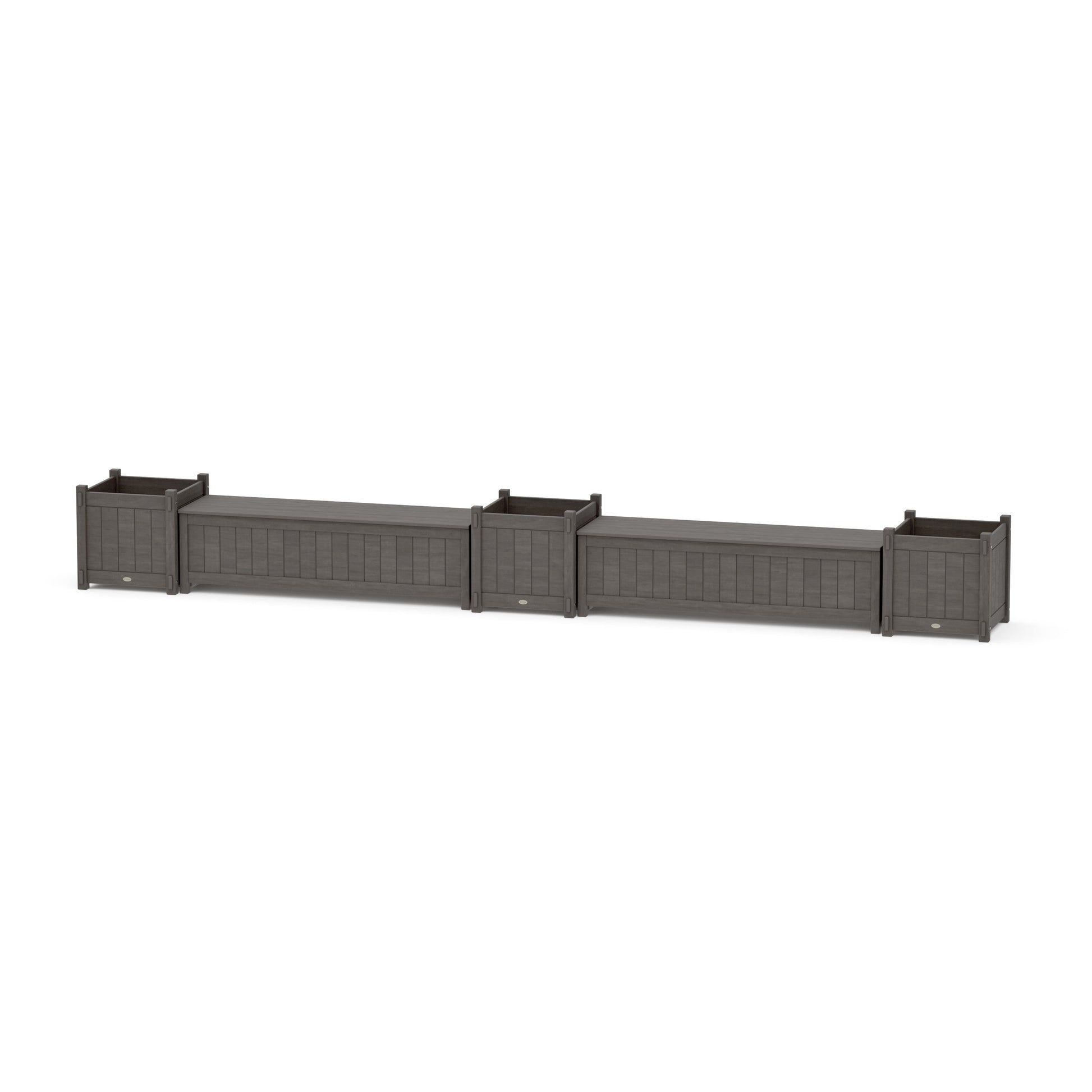 POLYWOOD 60" Vineyard Straight Double Planter Storage Bench Set- Large — Driftwood