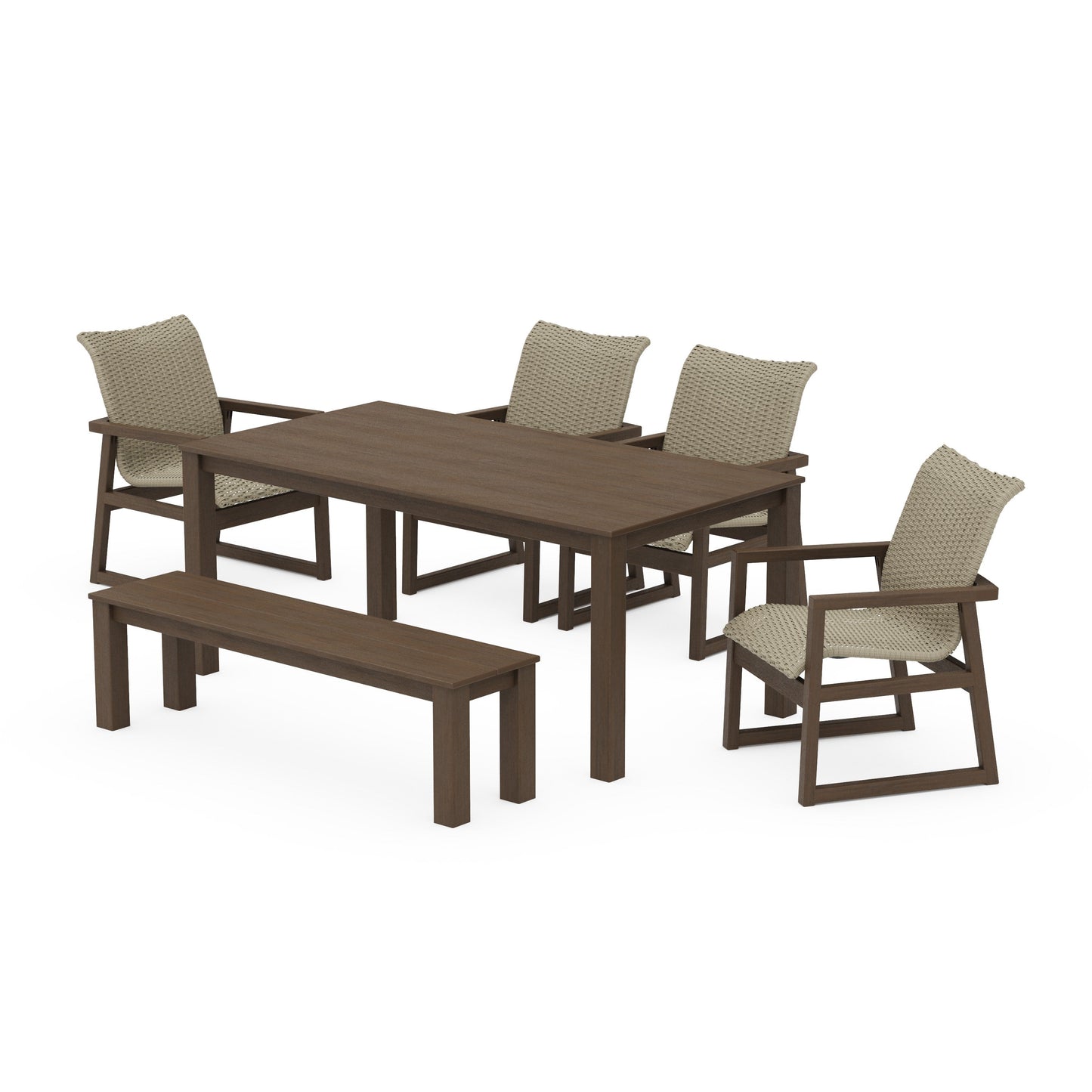 POLYWOOD EDGE Woven 6-Piece Parsons Dining Set with Bench — Kona / Dune Grass