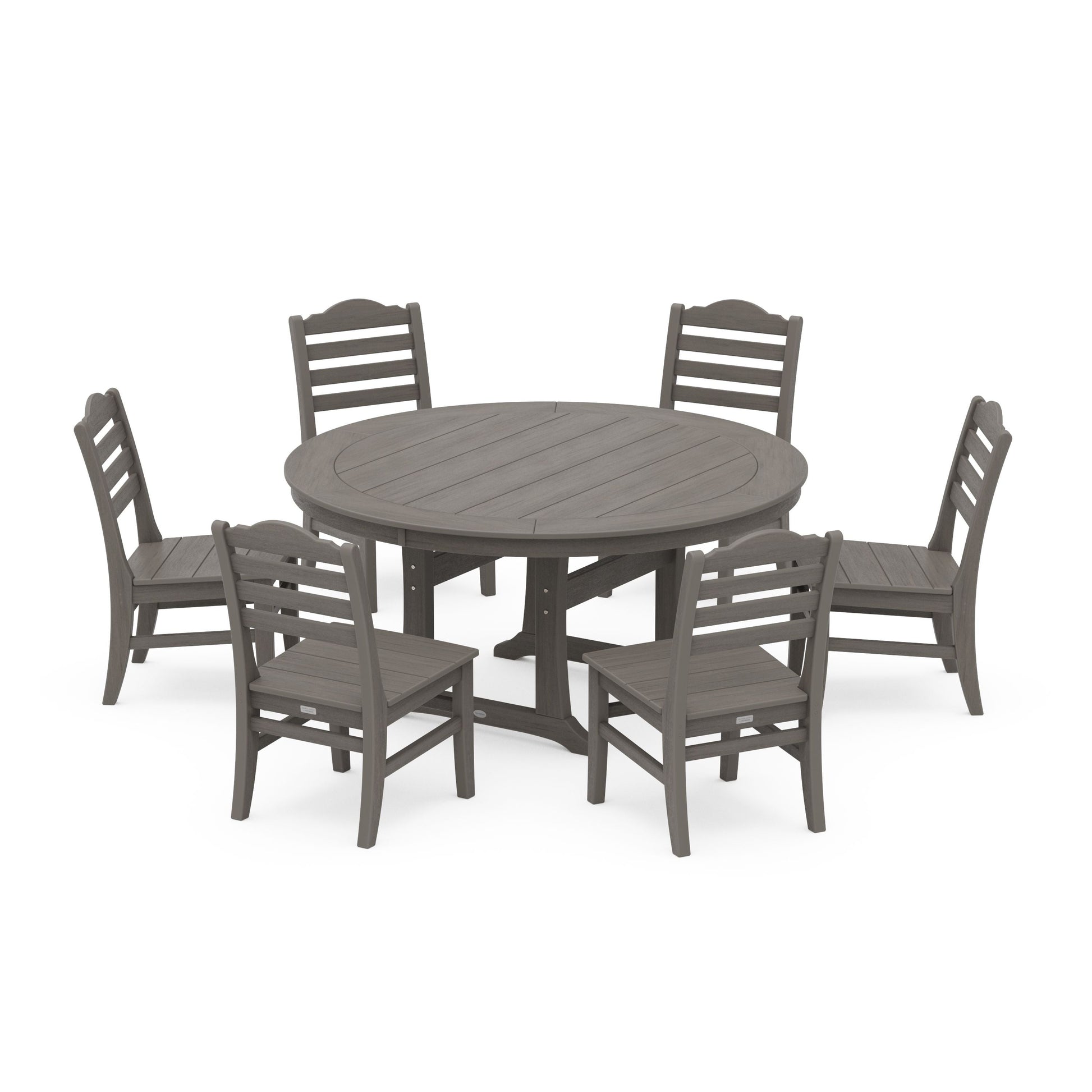 POLYWOOD Savannah 7-Piece Side Chair Round Dining Set — Driftwood