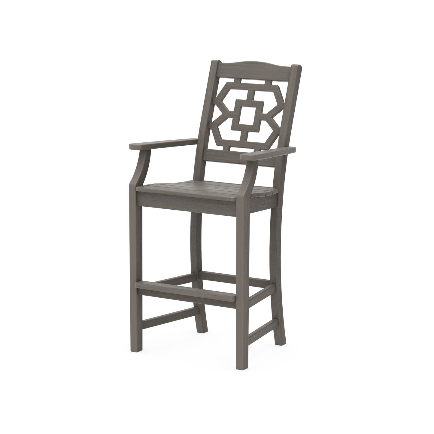 POLYWOOD Chinoiserie Bar Arm Chair — Driftwood