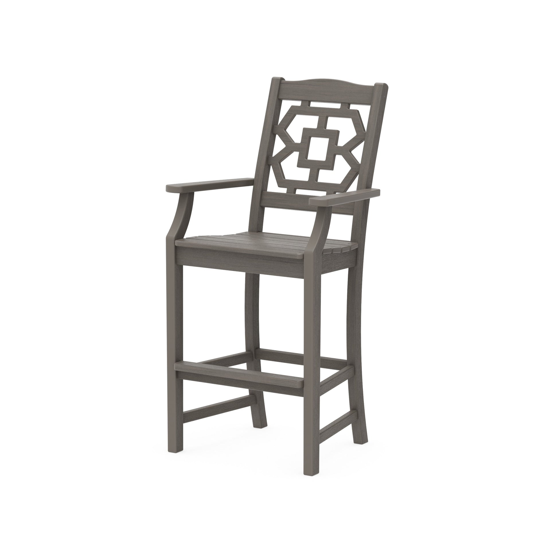 POLYWOOD Chinoiserie Bar Arm Chair — Driftwood