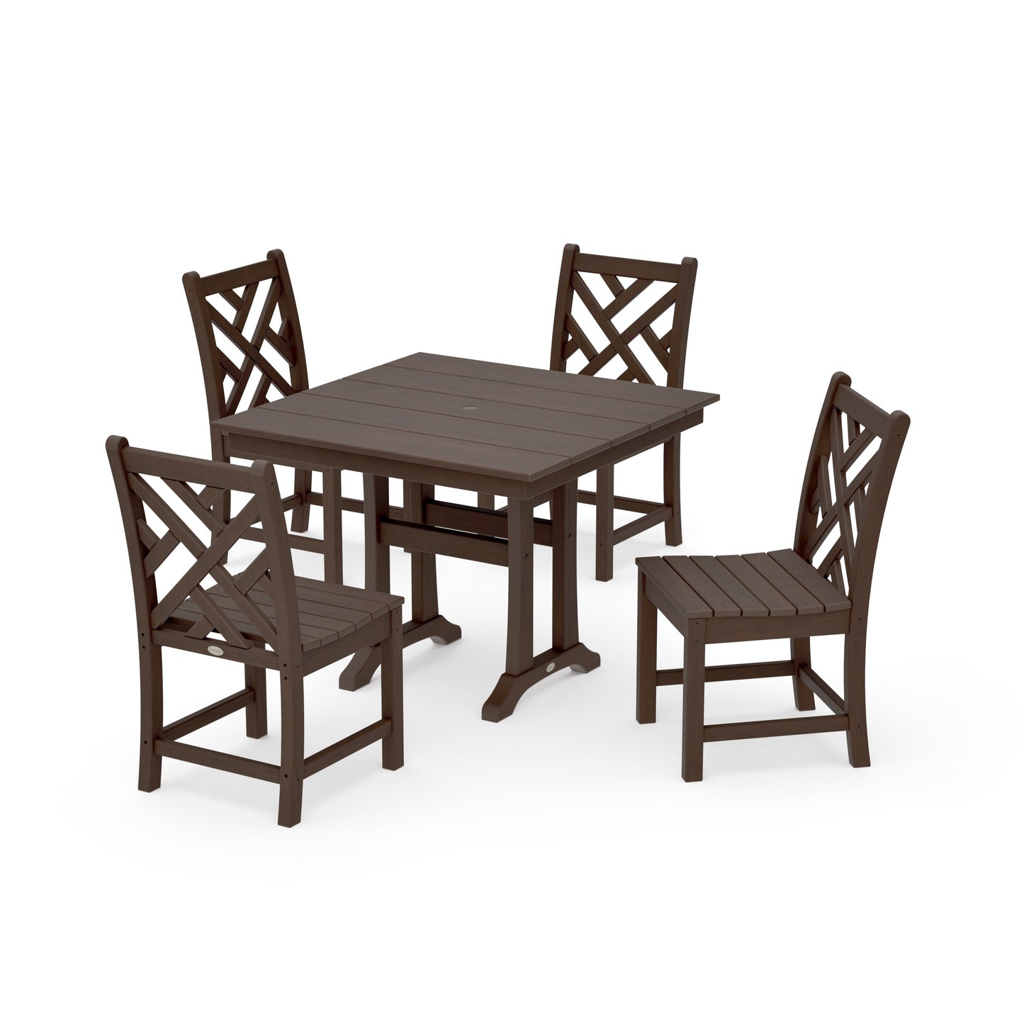 POLYWOOD Chippendale 5-Piece Farmhouse Trestle Side Chair Dining Set — Kona