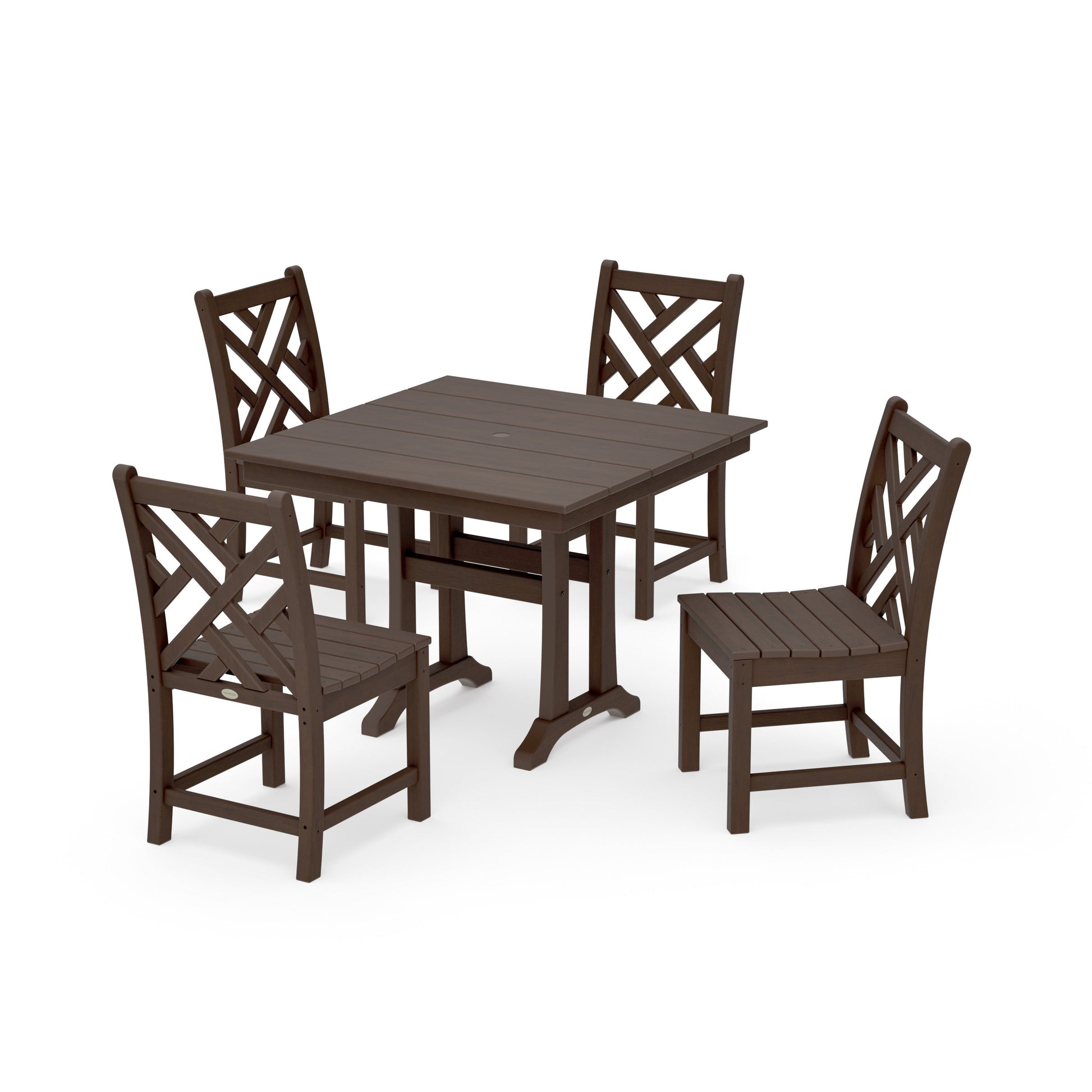 POLYWOOD Chippendale 5-Piece Farmhouse Trestle Side Chair Dining Set — Kona