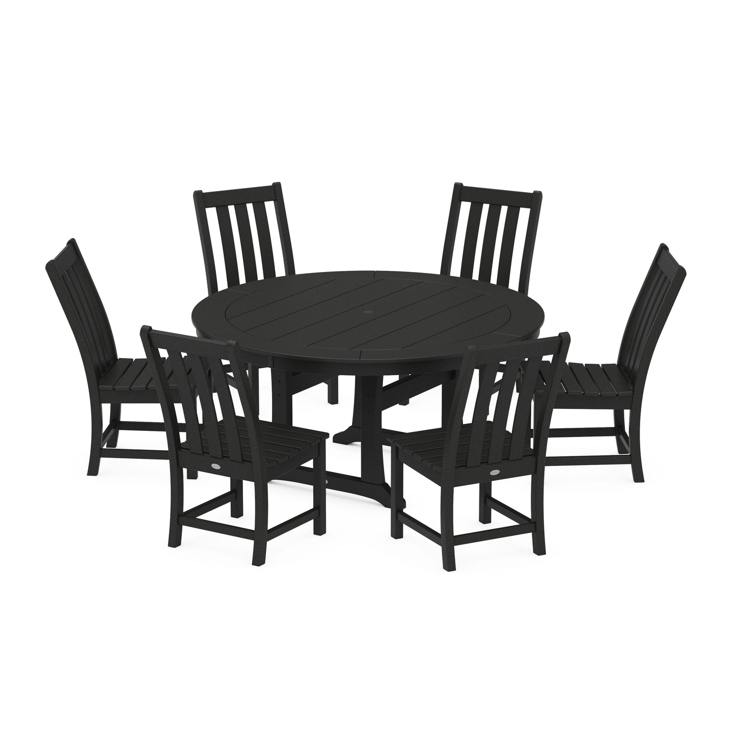 POLYWOOD Vineyard 7-Piece Side Chair Round Dining Set — Black