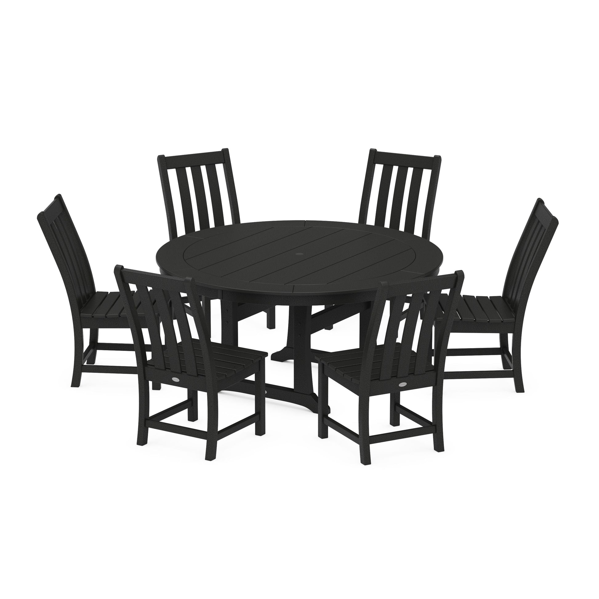 POLYWOOD Vineyard 7-Piece Side Chair Round Dining Set — Black