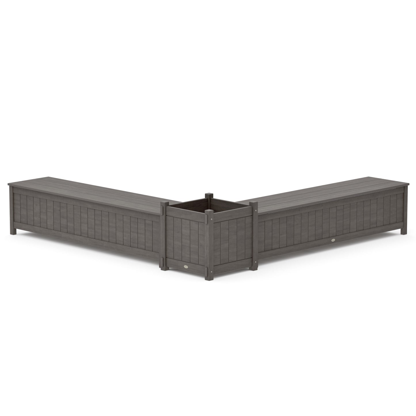 POLYWOOD 72" Vineyard L- Shaped Planter Storage Bench Set- Large — Driftwood