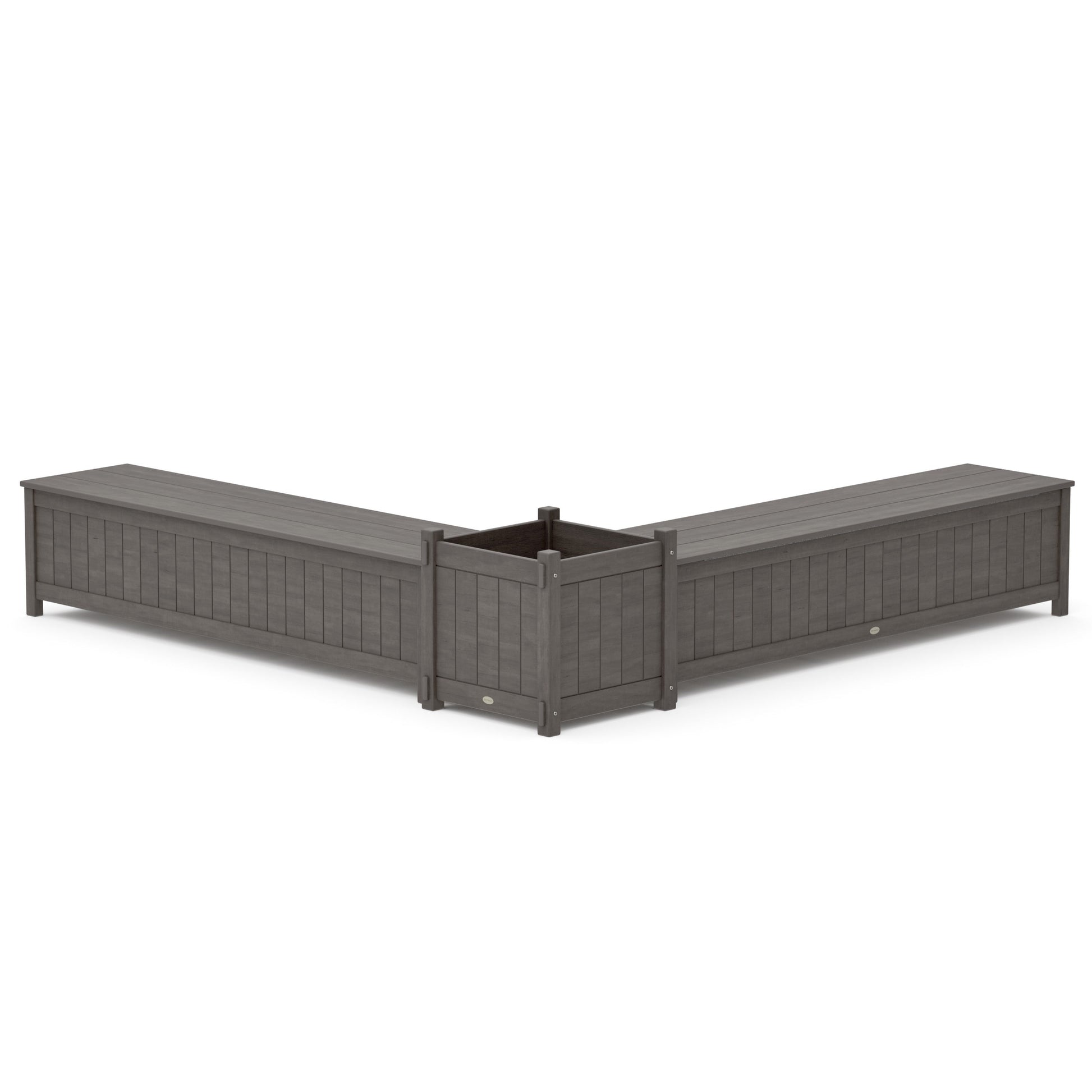 POLYWOOD 72" Vineyard L- Shaped Planter Storage Bench Set- Large — Driftwood