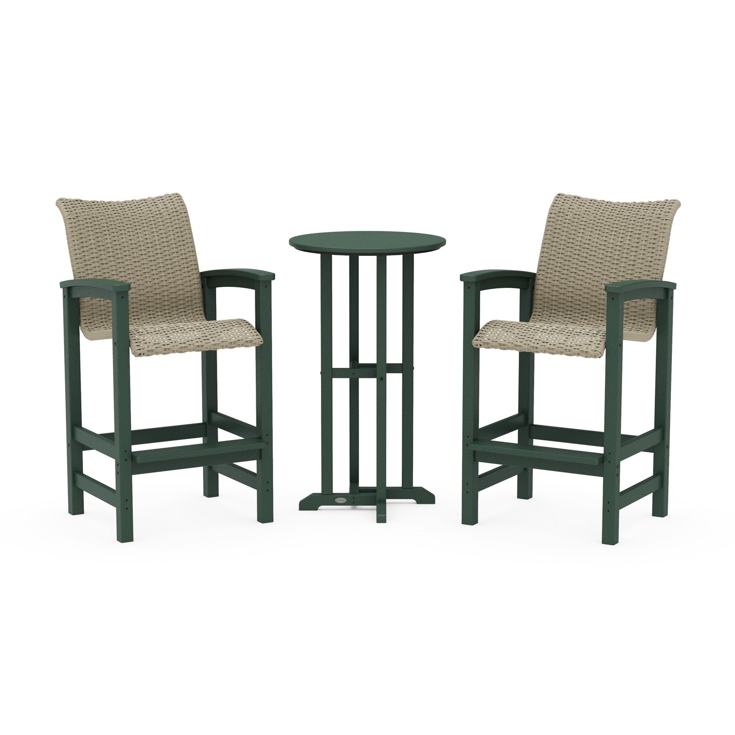 POLYWOOD Coastal Woven 3-Piece Farmhouse Bar Set — Green / Dune Grass