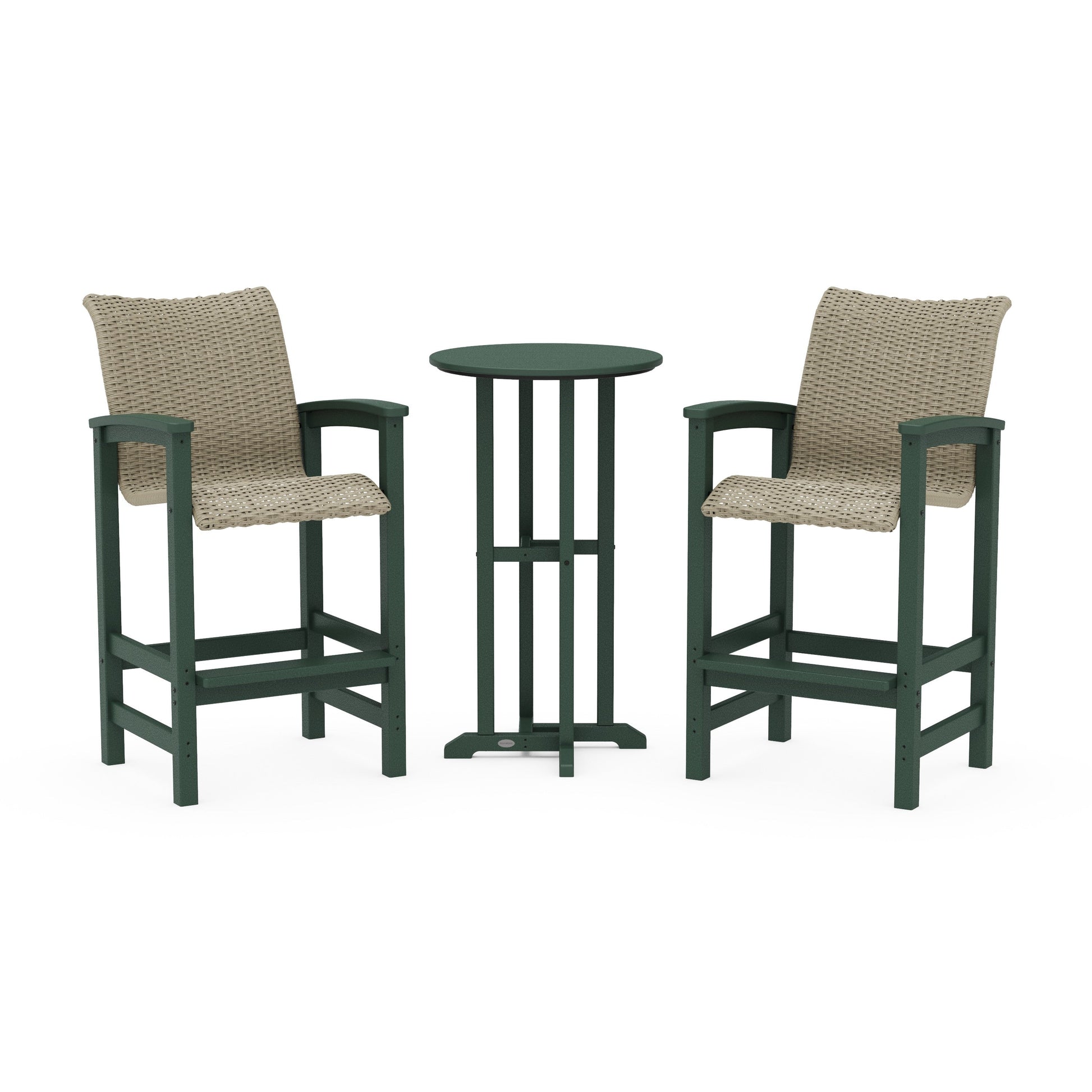 POLYWOOD Coastal Woven 3-Piece Farmhouse Bar Set — Green / Dune Grass