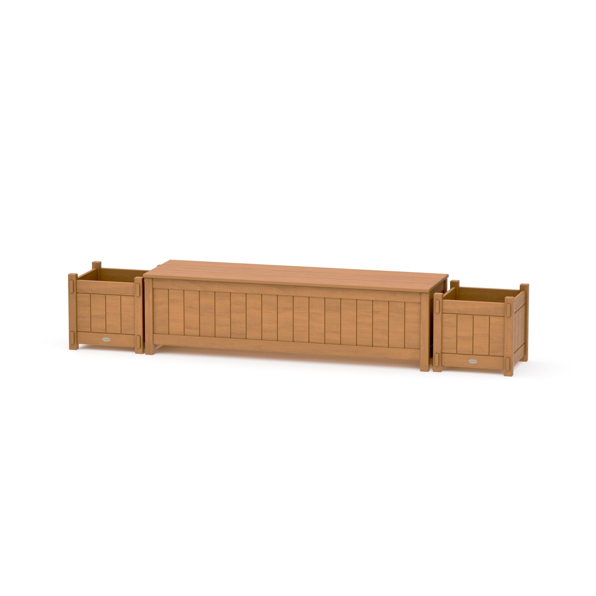 POLYWOOD 60" Vineyard Straight Planter Storage Bench Set — Natural