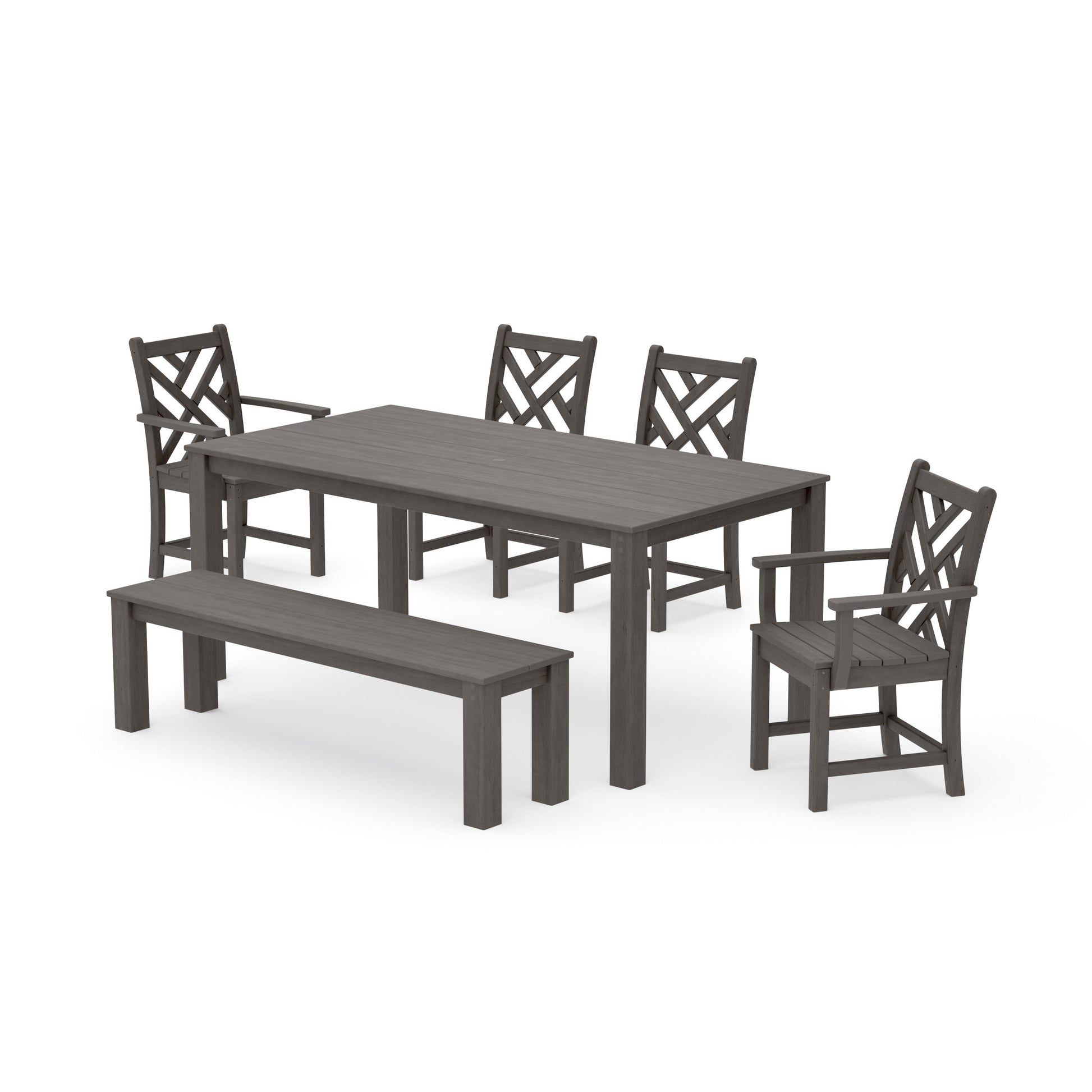 POLYWOOD Chippendale 6-Piece Parsons Dining Set with Bench — Driftwood
