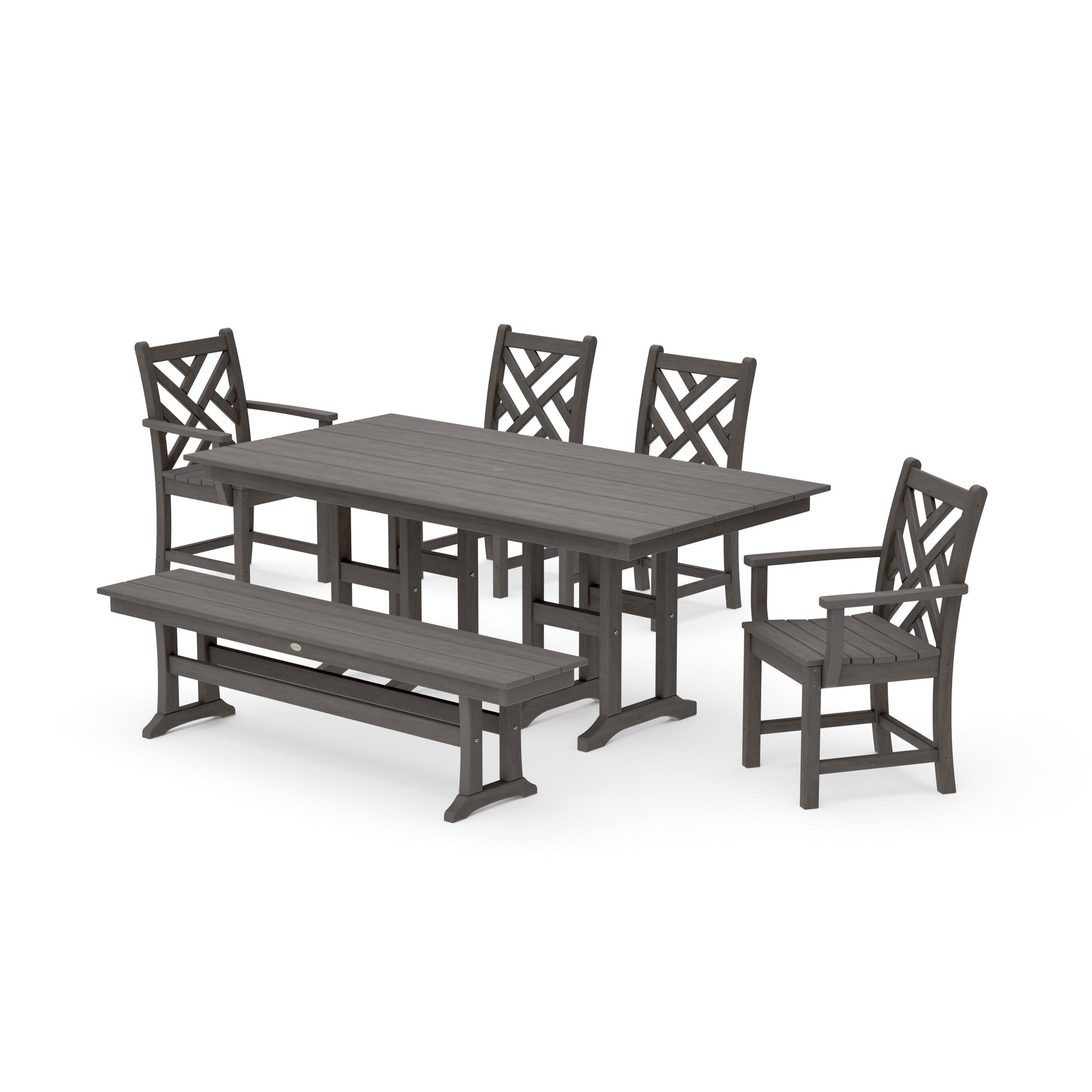 POLYWOOD Chippendale 6-Piece Farmhouse Dining Set — Driftwood