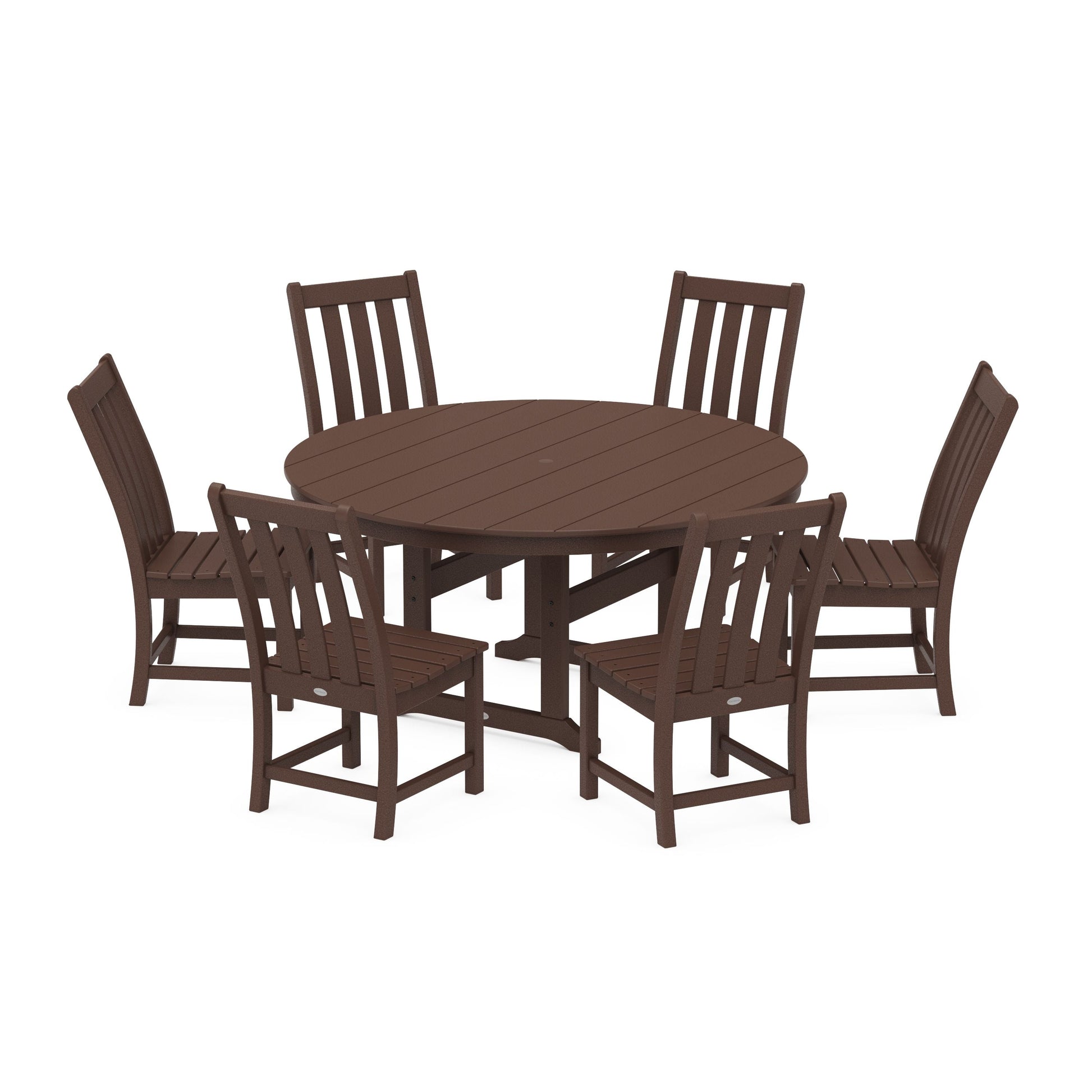 POLYWOOD Vineyard 7-Piece Side Chair Round Farmhouse Dining Set — Mahogany