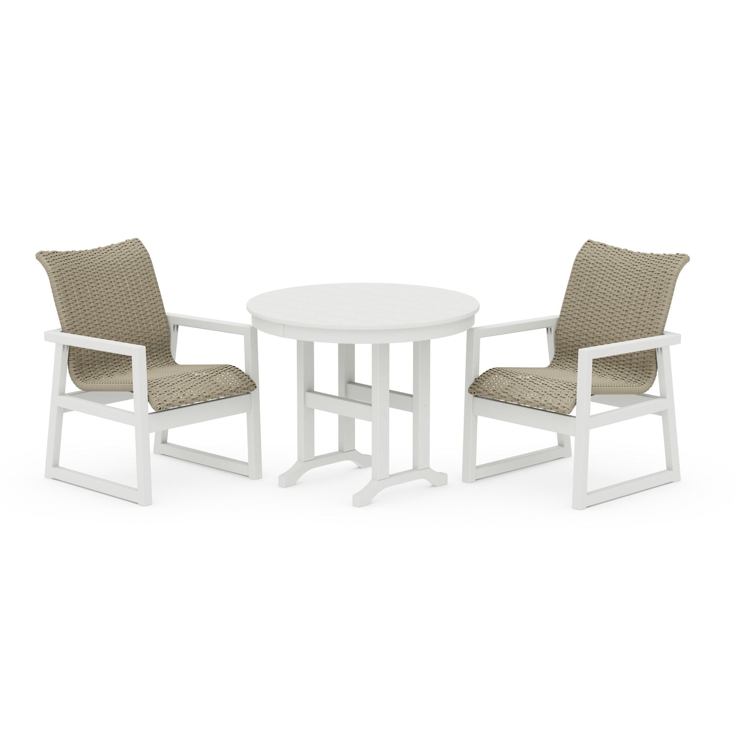POLYWOOD EDGE Woven 3-Piece Farmhouse Dining Set — White / Dune Grass