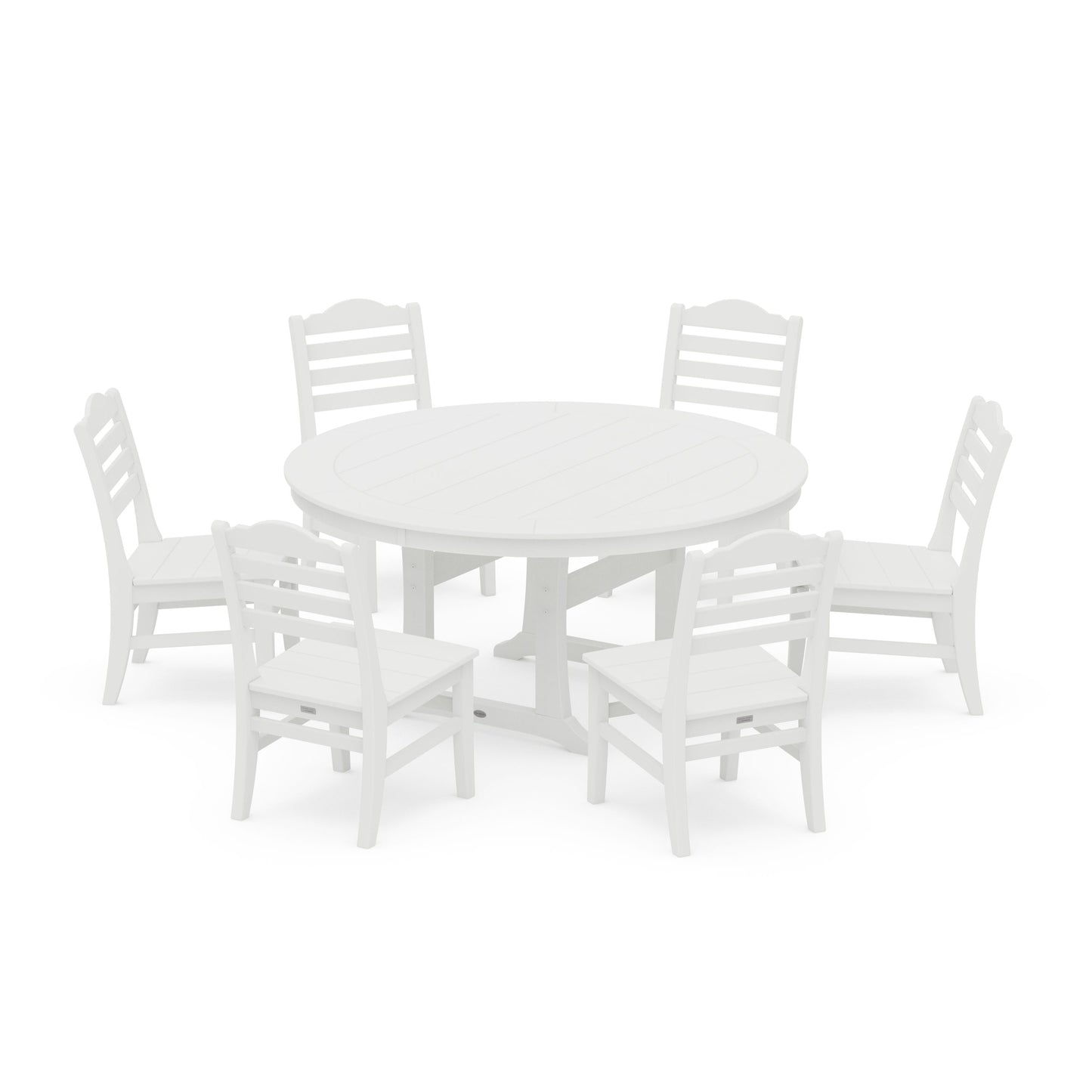 POLYWOOD Savannah 7-Piece Side Chair Round Dining Set — White