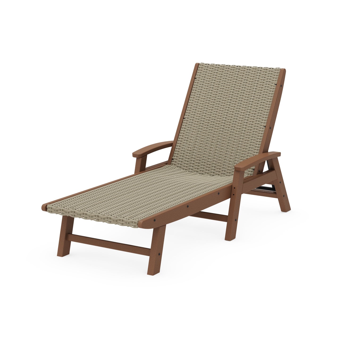 POLYWOOD Coastal Woven Chaise with Arms — Teak / Dune Grass