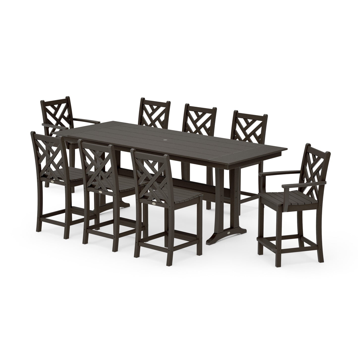 POLYWOOD Chippendale 9-Piece Farmhouse Counter Set with Trestle Legs — Vintage Coffee