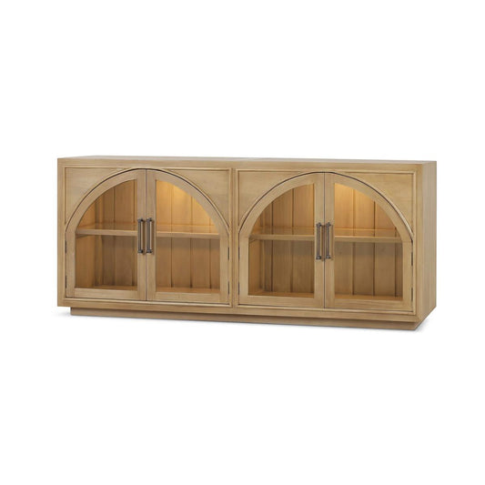 Bramble Vannes 4 Door Sideboard in Fruitwood with Glass Shelves & LED lights