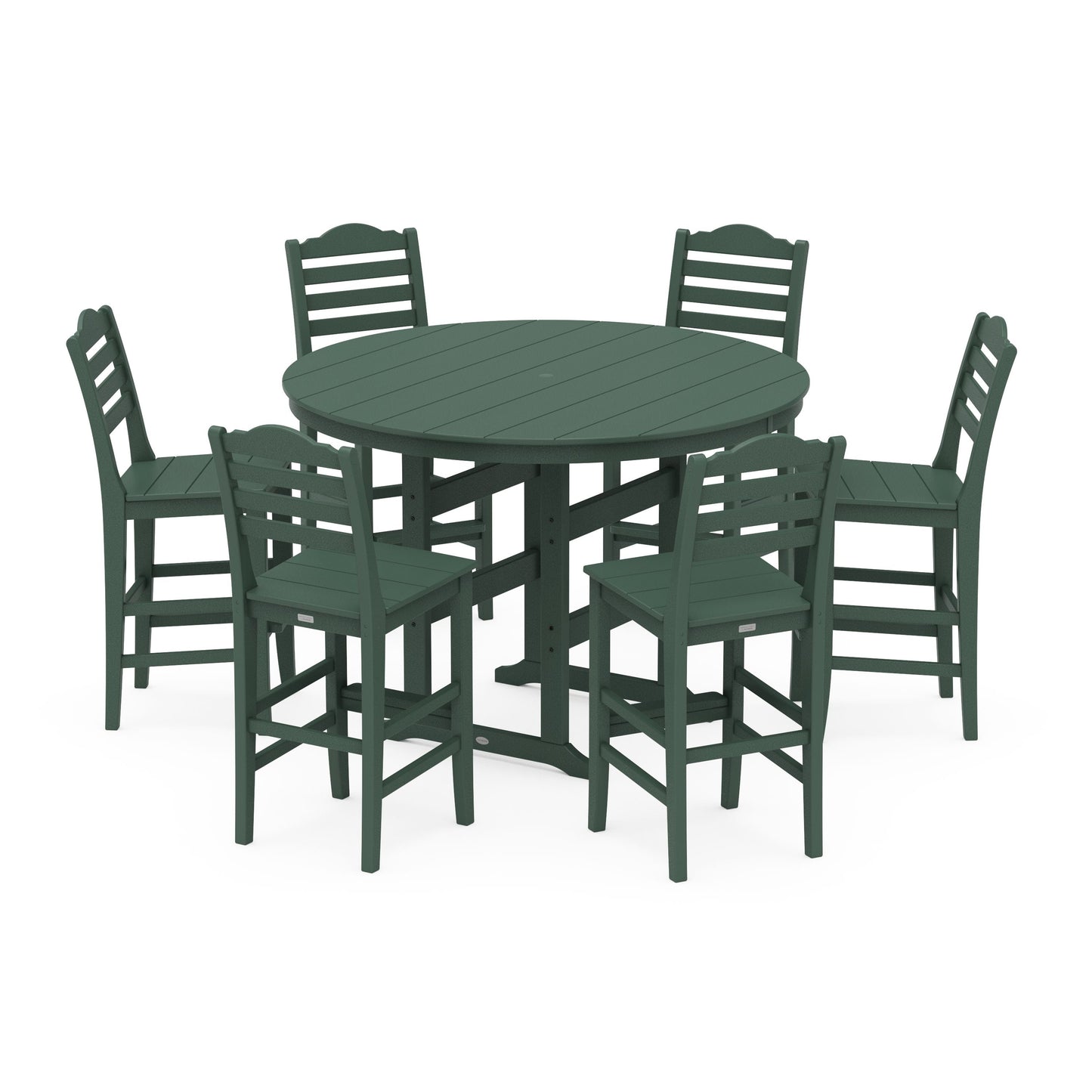 POLYWOOD Savannah 7-Piece Farmhouse Side Chair Round Bar Set — Green