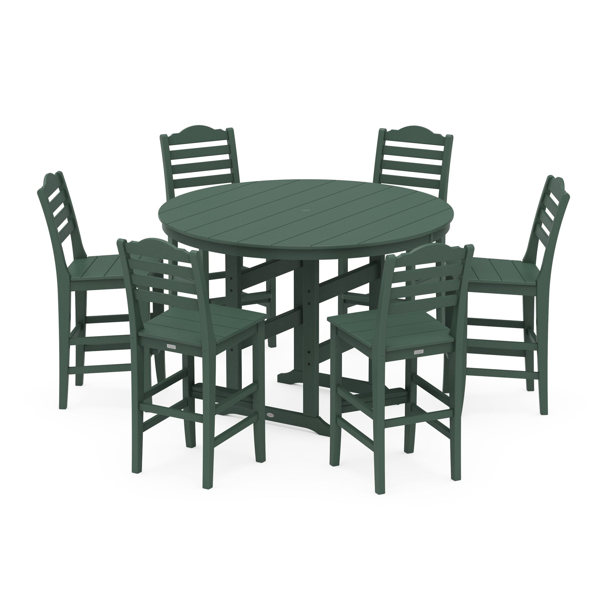 POLYWOOD Savannah 7-Piece Farmhouse Side Chair Round Bar Set — Green