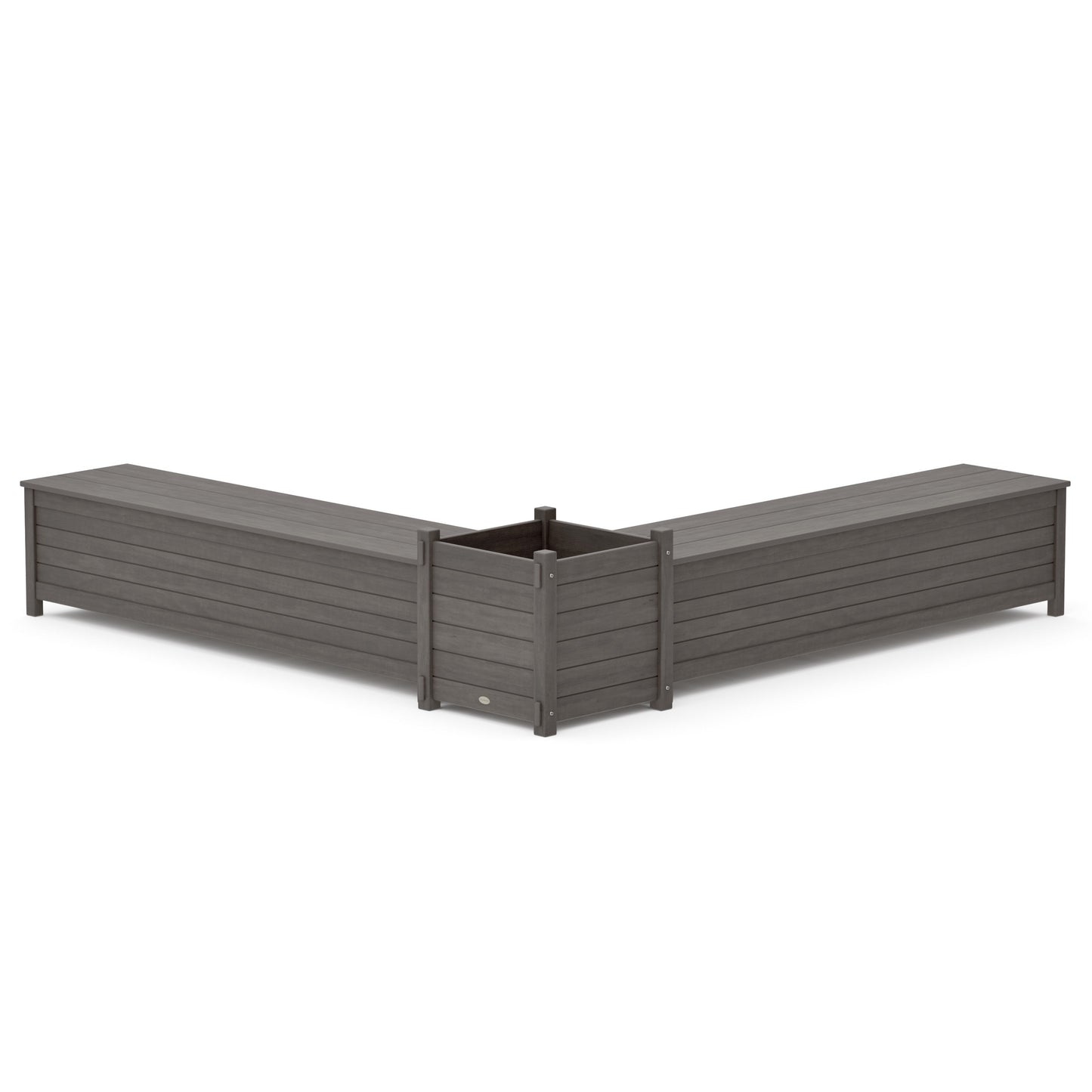 POLYWOOD 72" Nautical L- Shaped Planter Storage Bench Set- Large — Driftwood