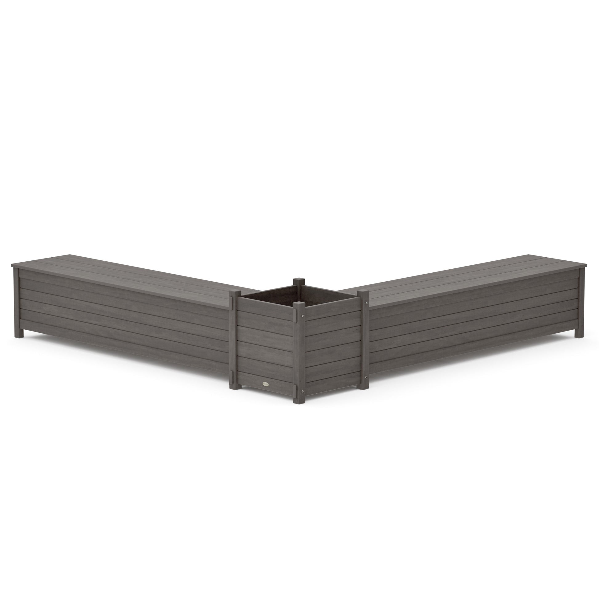 POLYWOOD 72" Nautical L- Shaped Planter Storage Bench Set- Large — Driftwood