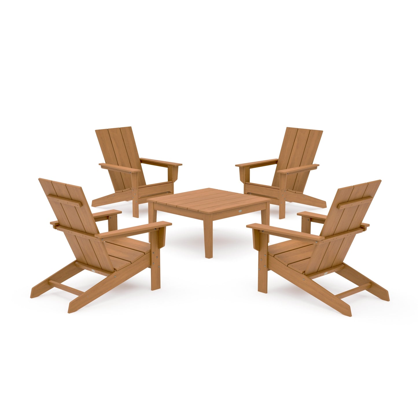 POLYWOOD 5-Piece Modern Studio Adirondack Chair Conversation Group — Natural